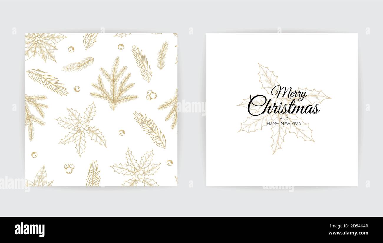 Merry Christmas greeting card with new years tree. Vector holiday ...