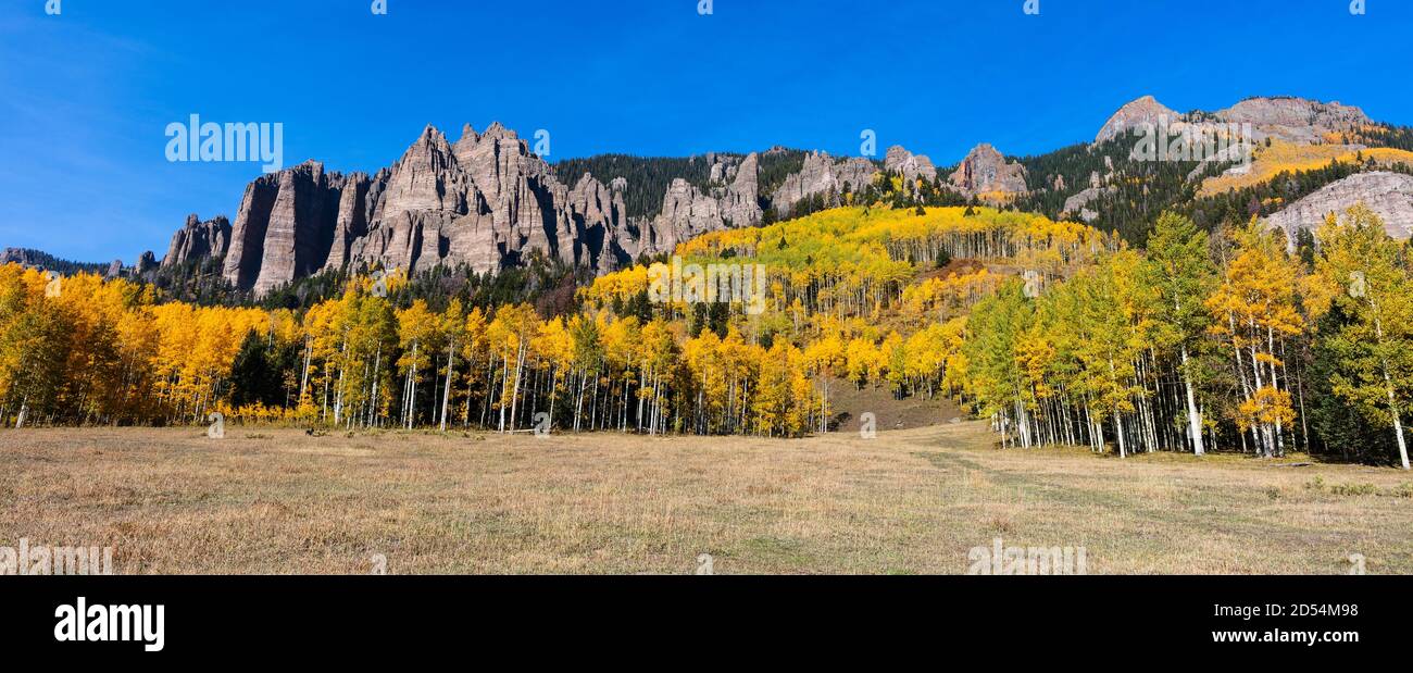 Scenic autumn landscape with Aspen trees and vibrant fall colors in the ...