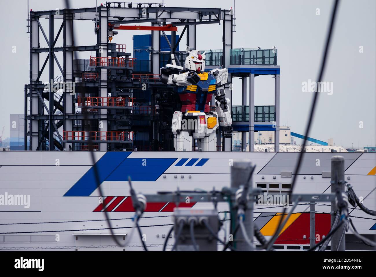 Real size Gundam under contruction in Gundam Factory in Yokohama. Stock Photo
