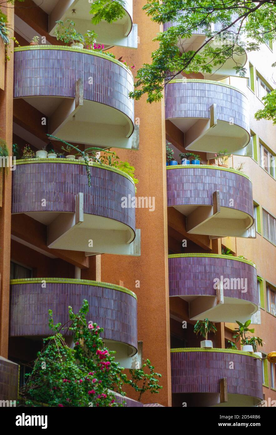 Abidjan, Ivory Coast, Cote d'Ivoire. Balconies of a Modern Apartment