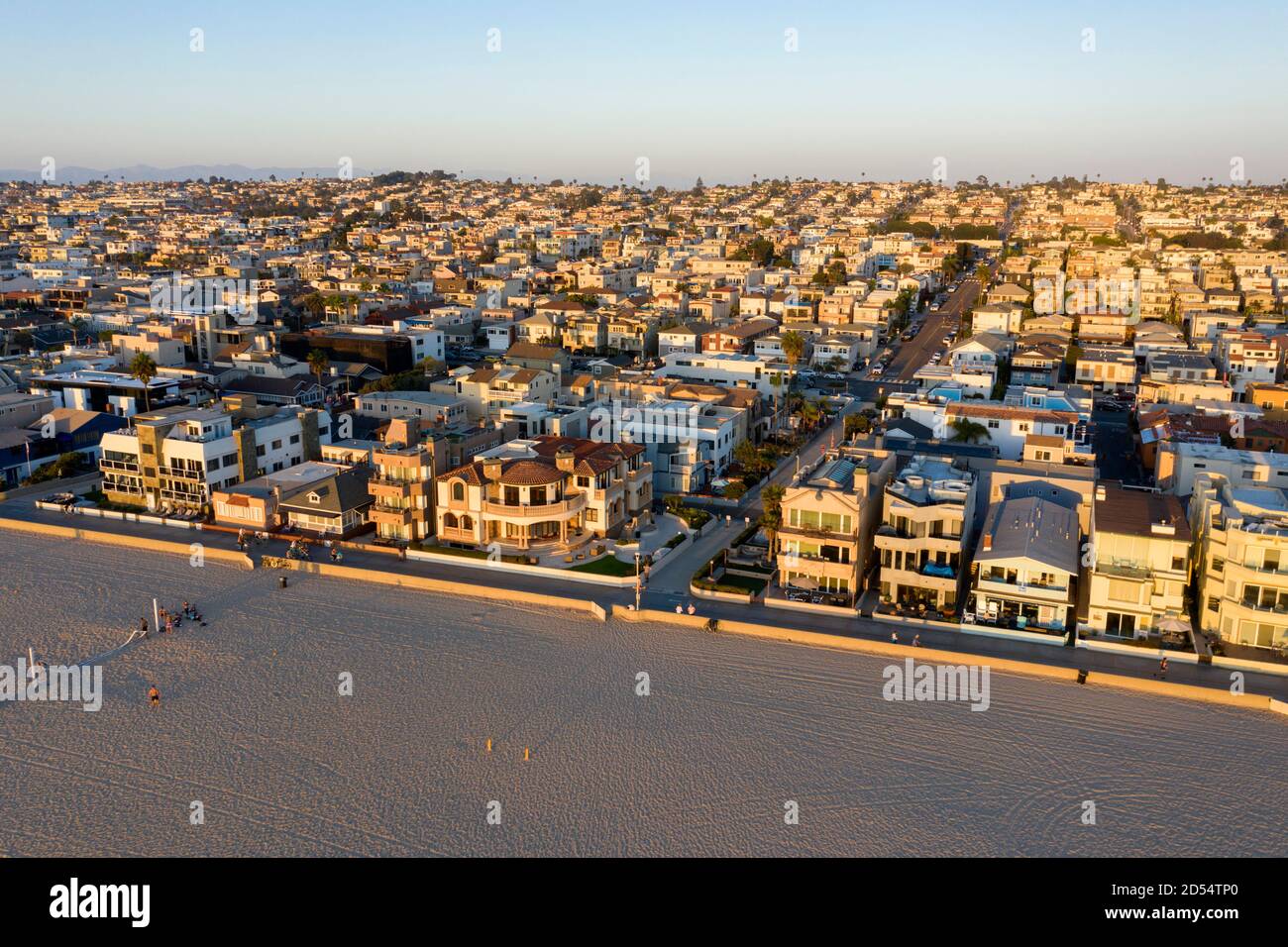 Aerial views of the wide sandy beach along the Southern California Coast at Hermosa Beach Stock Photo