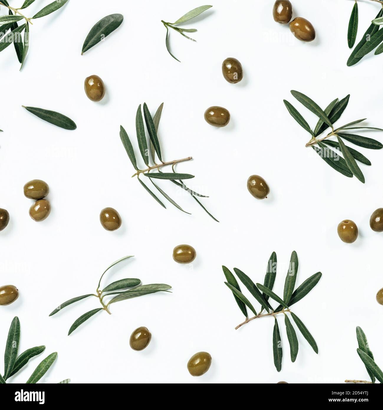 Seamless pattern with green olives and olives tree leaves and branches ...