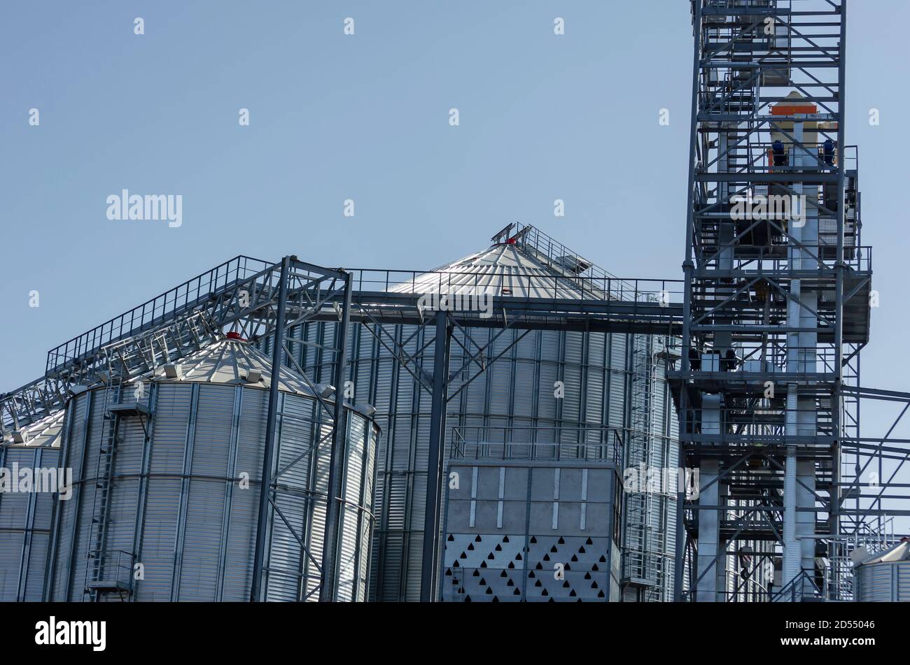 Construction Of A Metal Grain Storage. Cylinder Silos For Wheat, Corn 