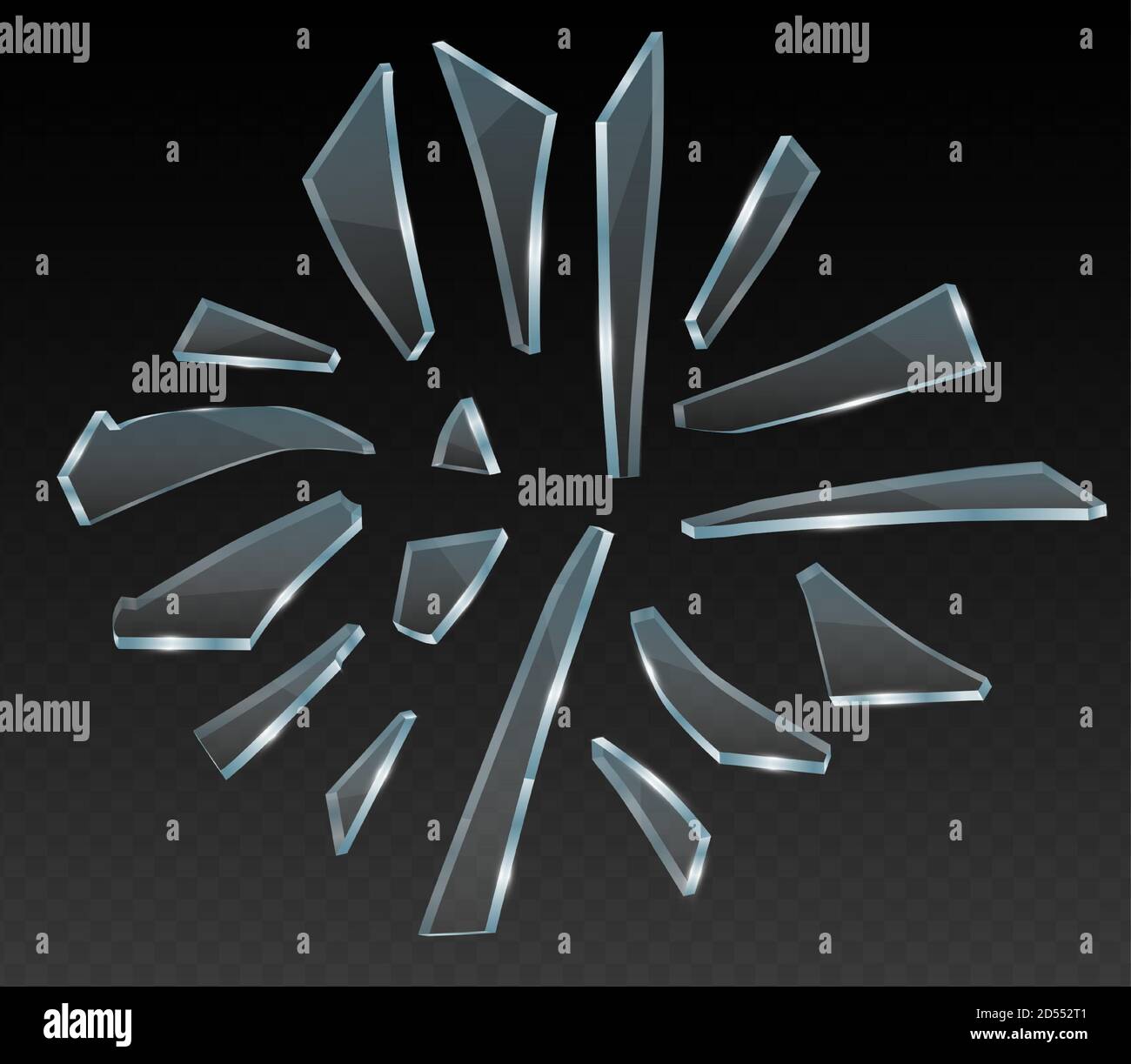 Broken glass shards, splinter of glass, vector realistic clip art on
