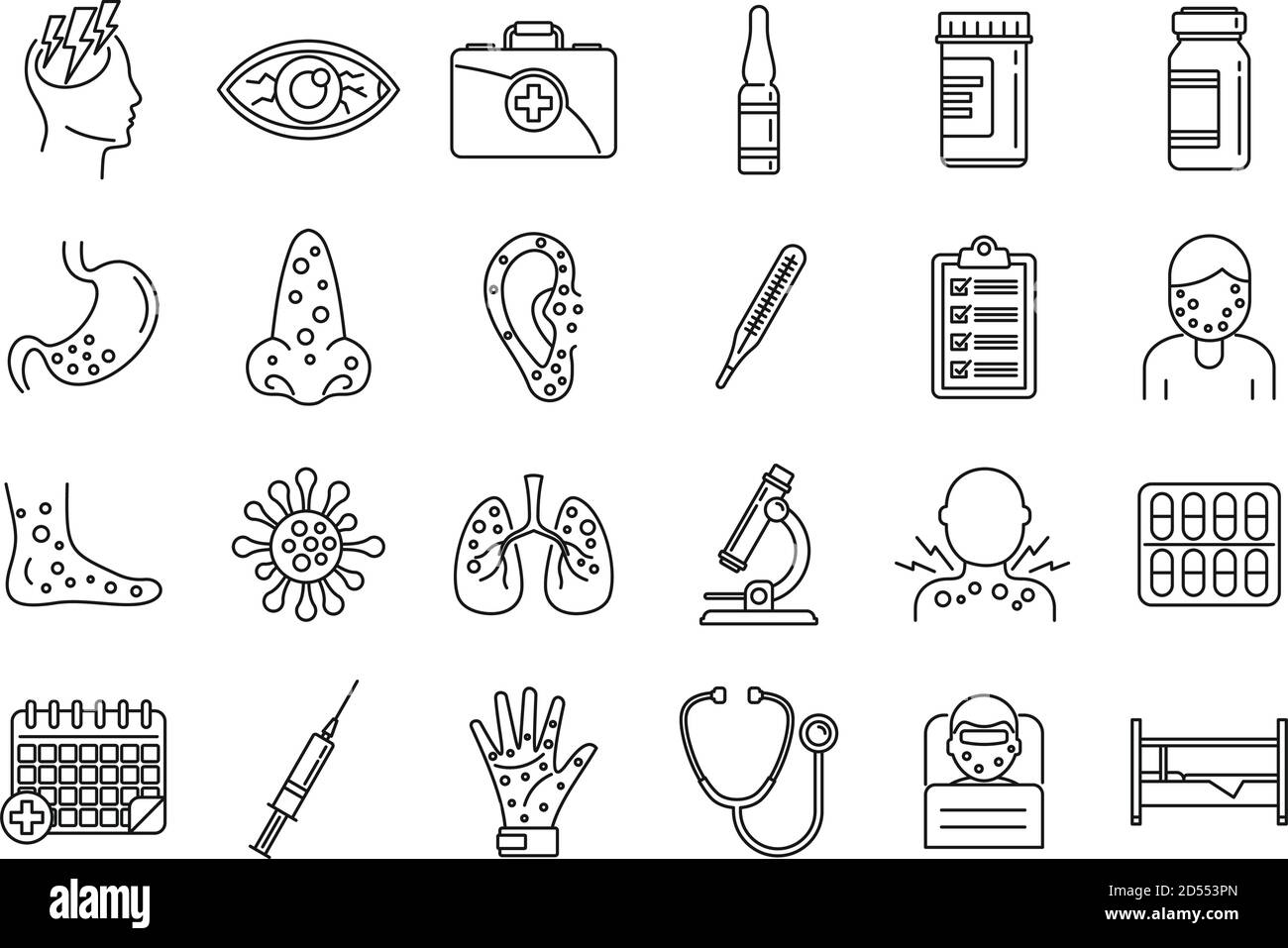 Human measles icons set. Outline set of human measles vector icons for ...