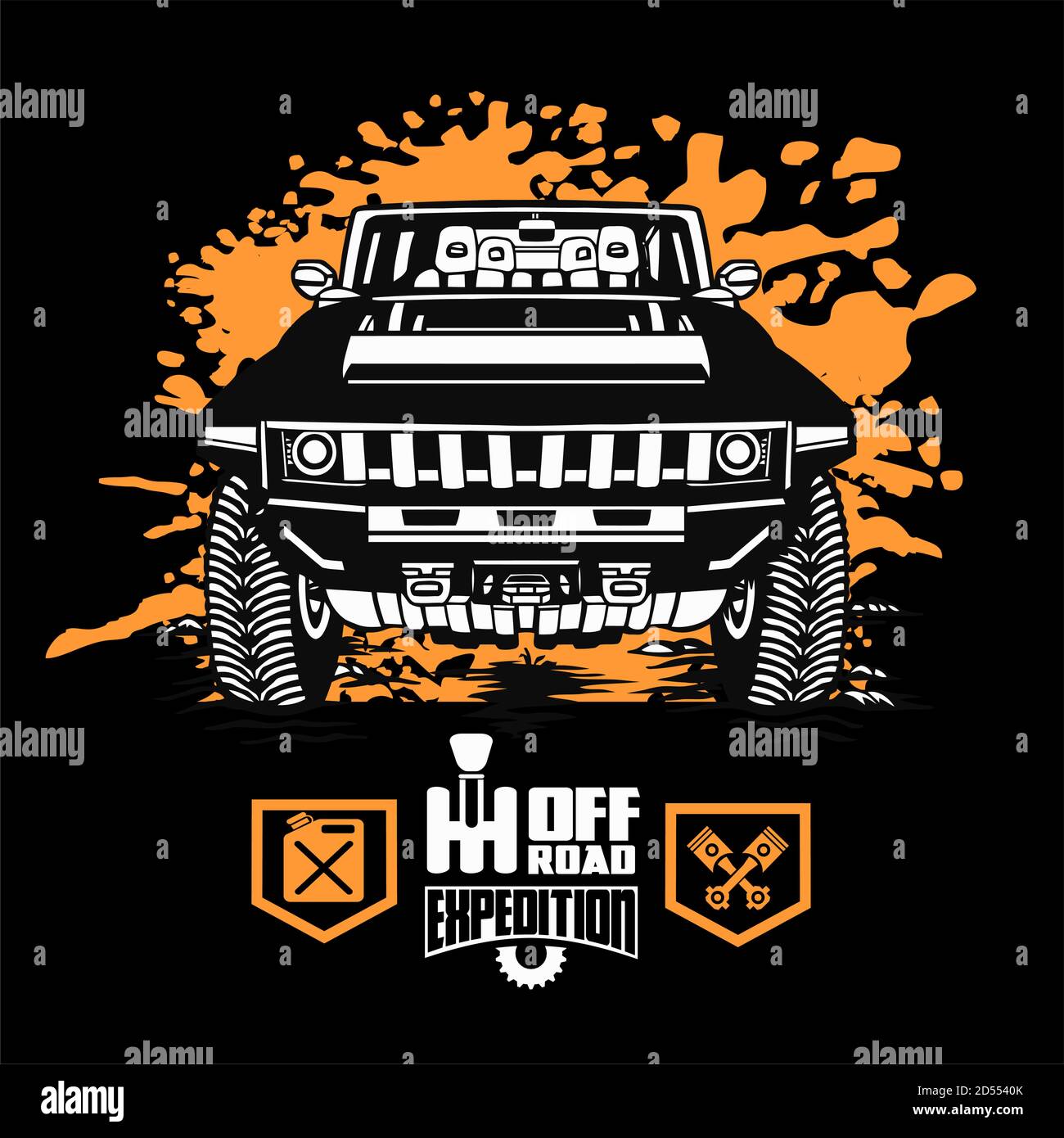 Suv car on black - elements for tshirt and emblem - vector set Stock Vector