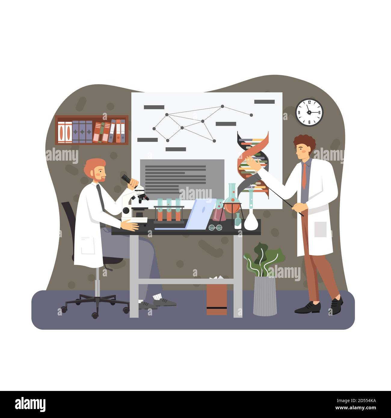 science laboratory. Scientists in white coats studying dna with