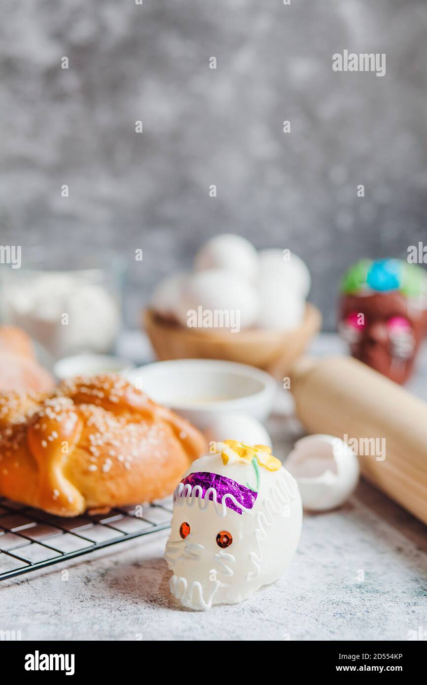 Pan de Muerto, ingredients for Mexican bread recipe traditional for day of the Dead in Mexico Stock Photo