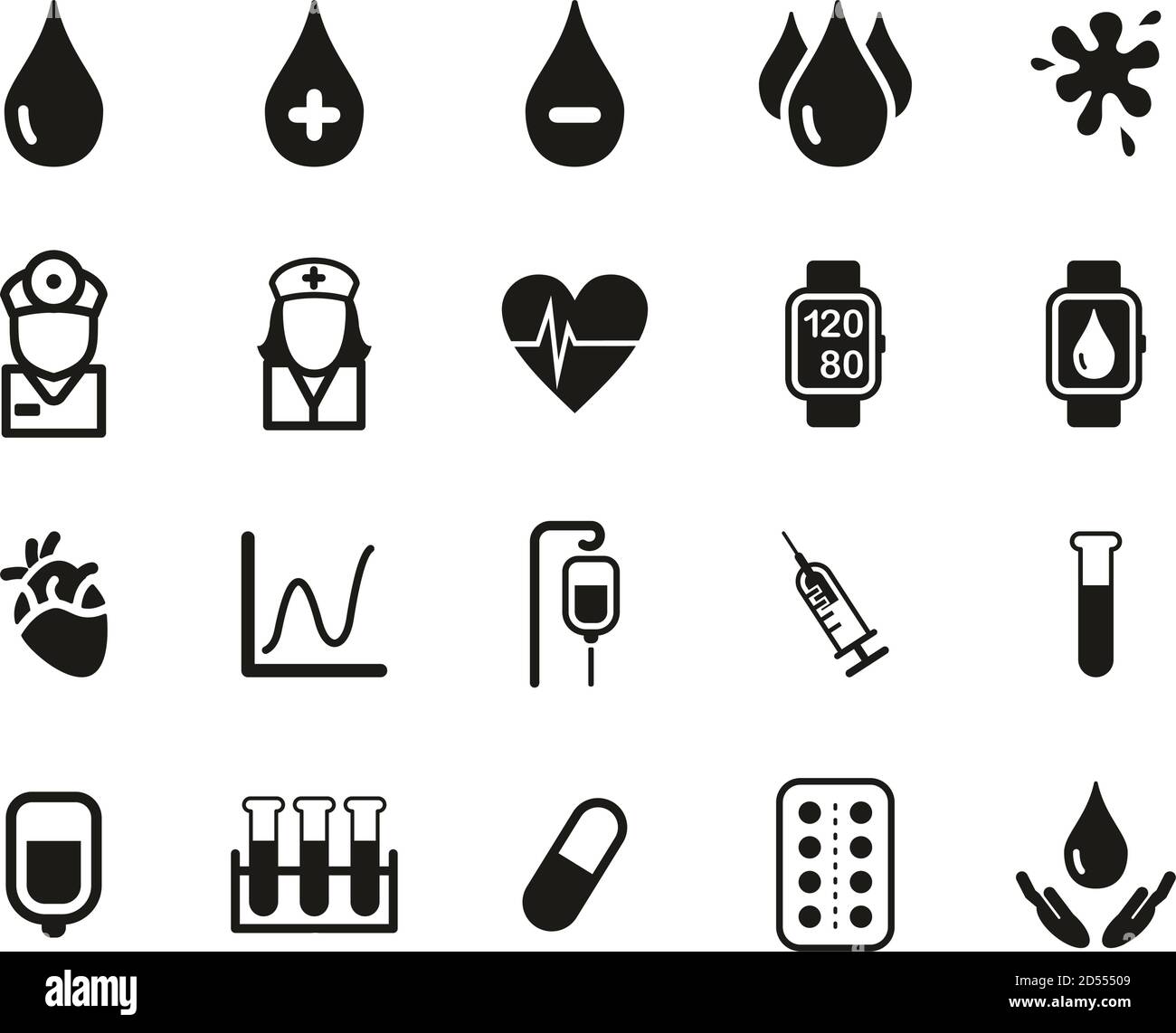Blood Preassure Or Blood Icons Black & White Set Big Stock Vector Image ...