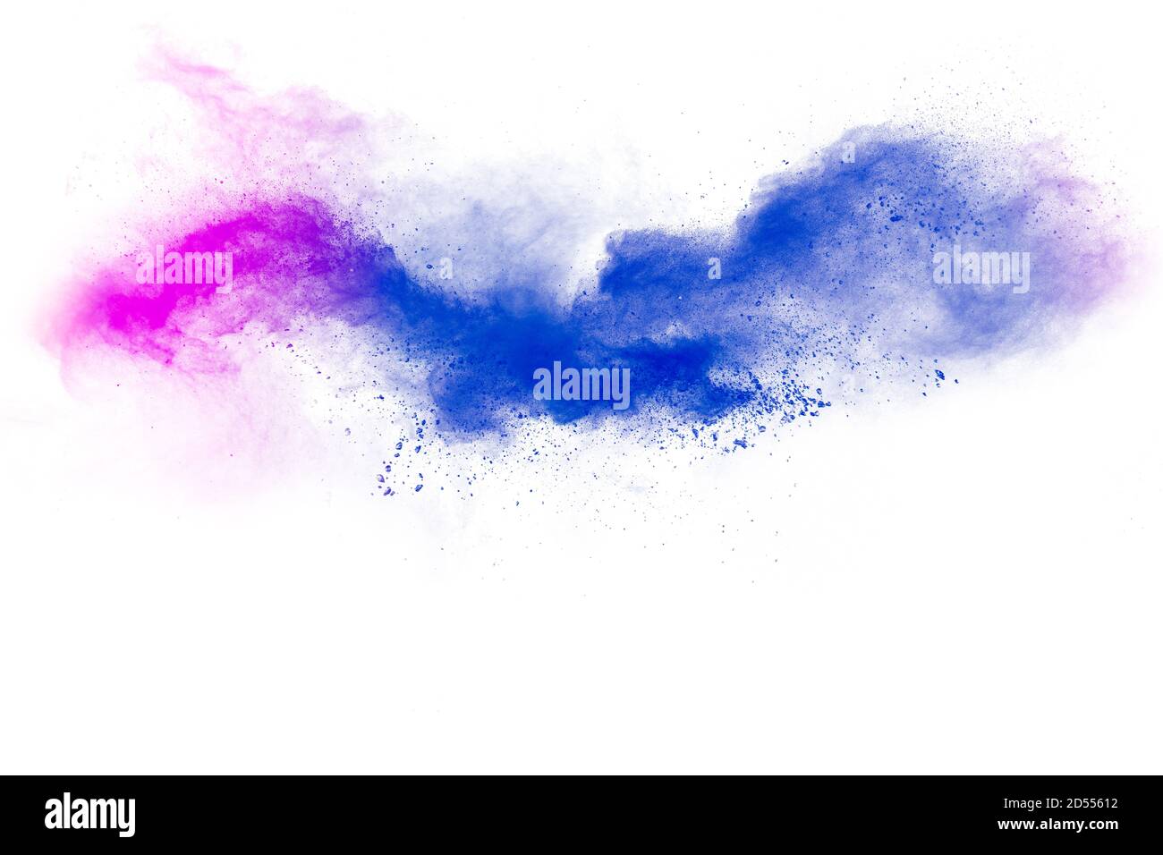 Abstract blue pink powder explosion on white background. Stock Photo