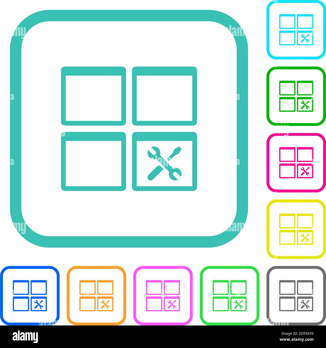 Dashboard tools vivid colored flat icons in curved borders on white ...