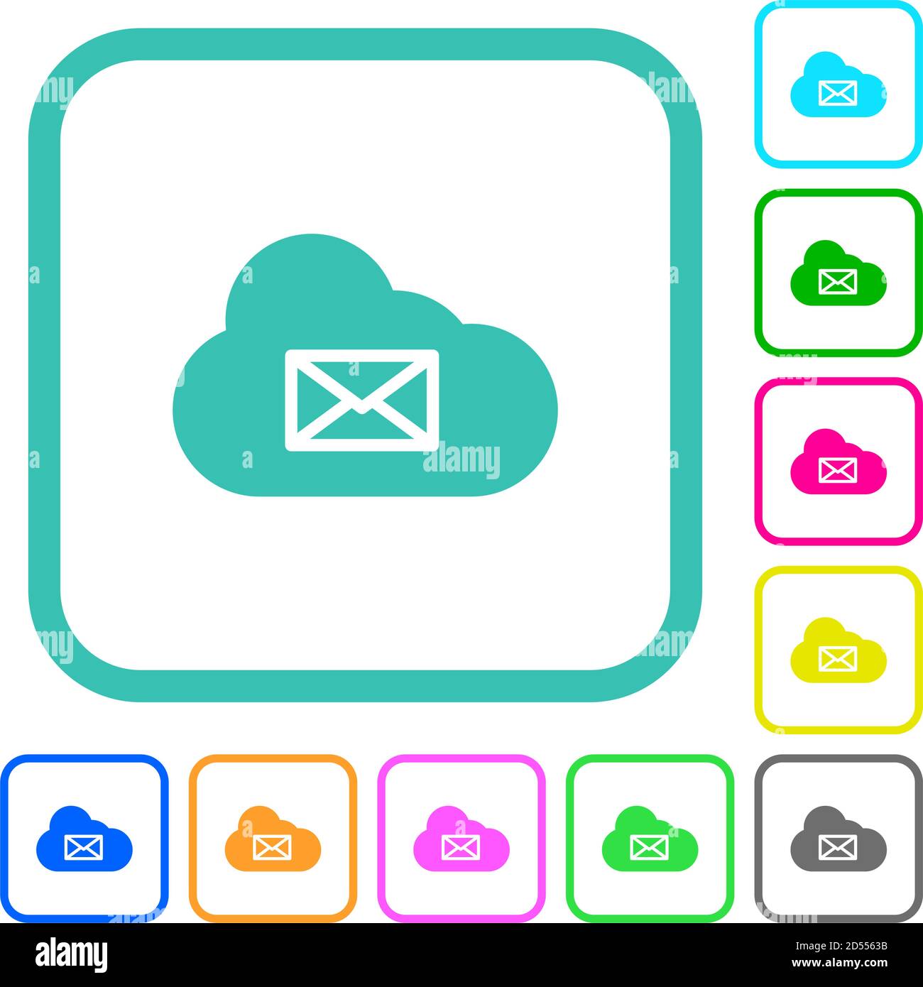 Cloud mail system vivid colored flat icons in curved borders on white ...