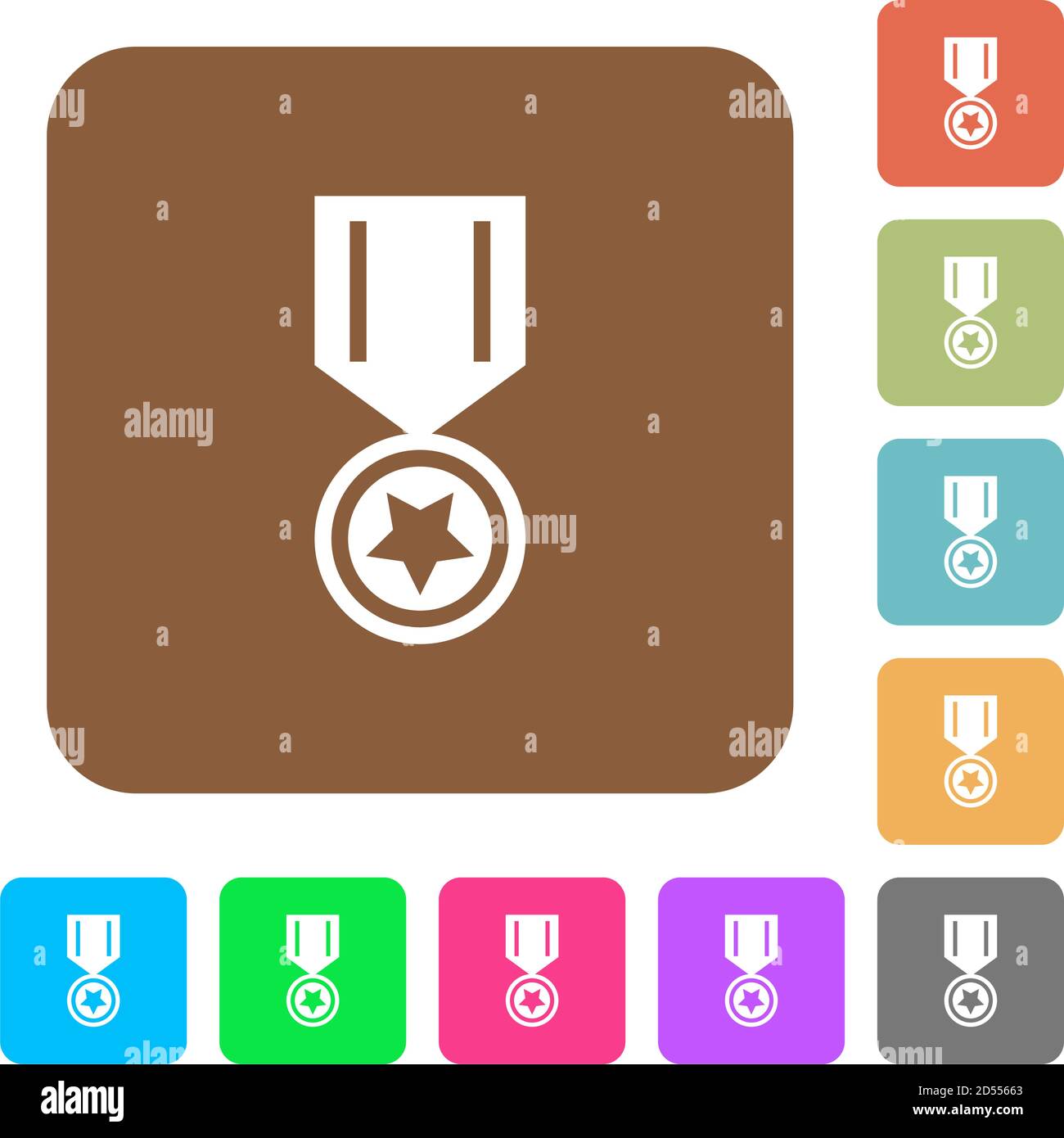 Medal with star flat icons on rounded square vivid color backgrounds ...