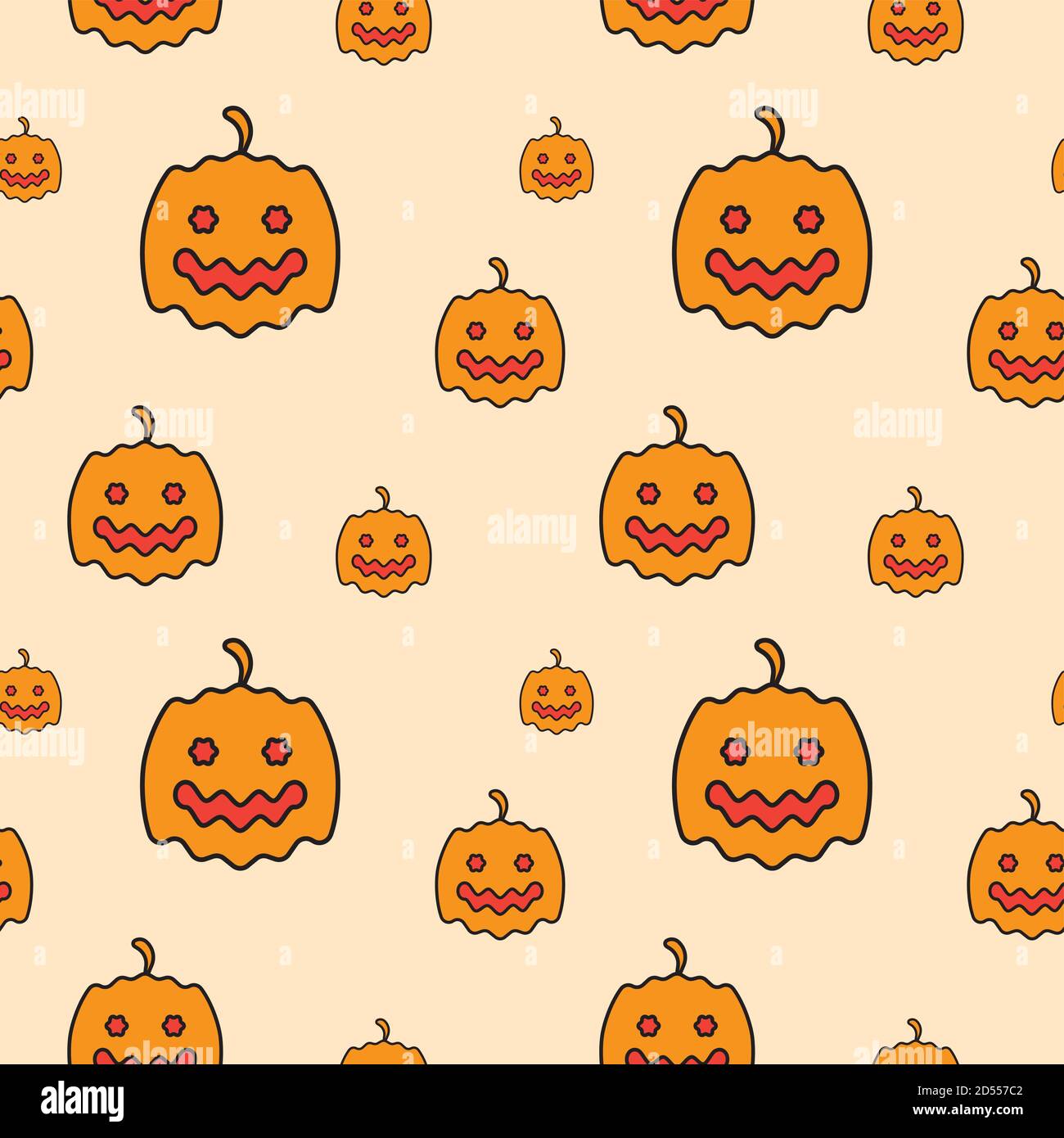Pumkins texture vector illustration. Seamless pattern design template.  Orange color theme background Stock Vector
