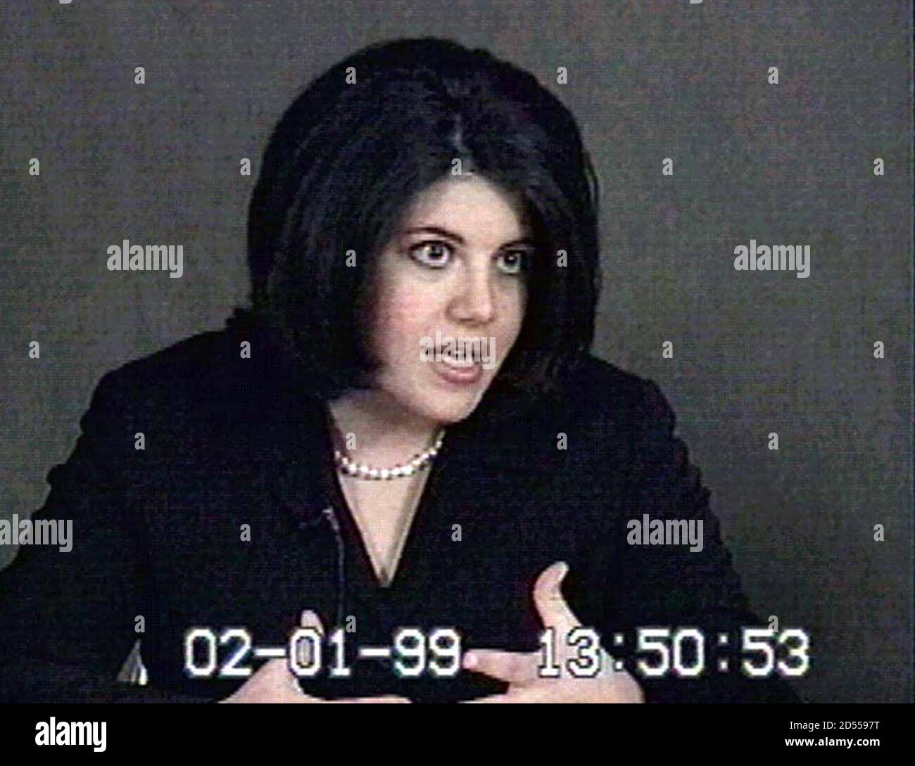 Former White House Intern Monica Lewinsky Is Shown Testifying During Her Videotaped Deposition In President Clinton S Impeachment Trial In The Senate Portions Of The Videotaped Deposition Taken Earlier In The Week Were
