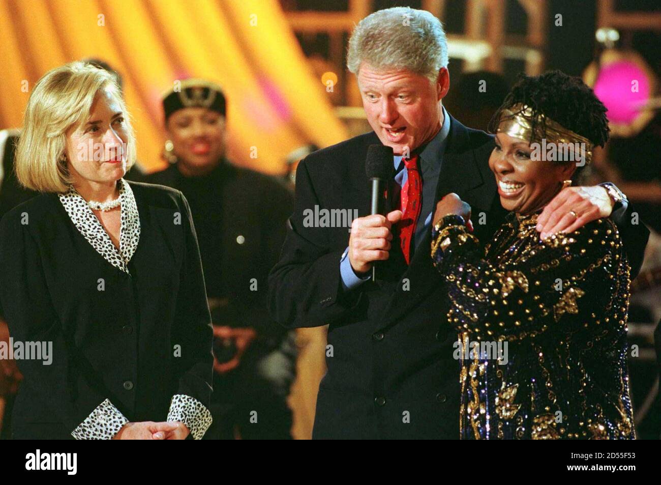 President Clinton congratulates singer Gladys Knight after her