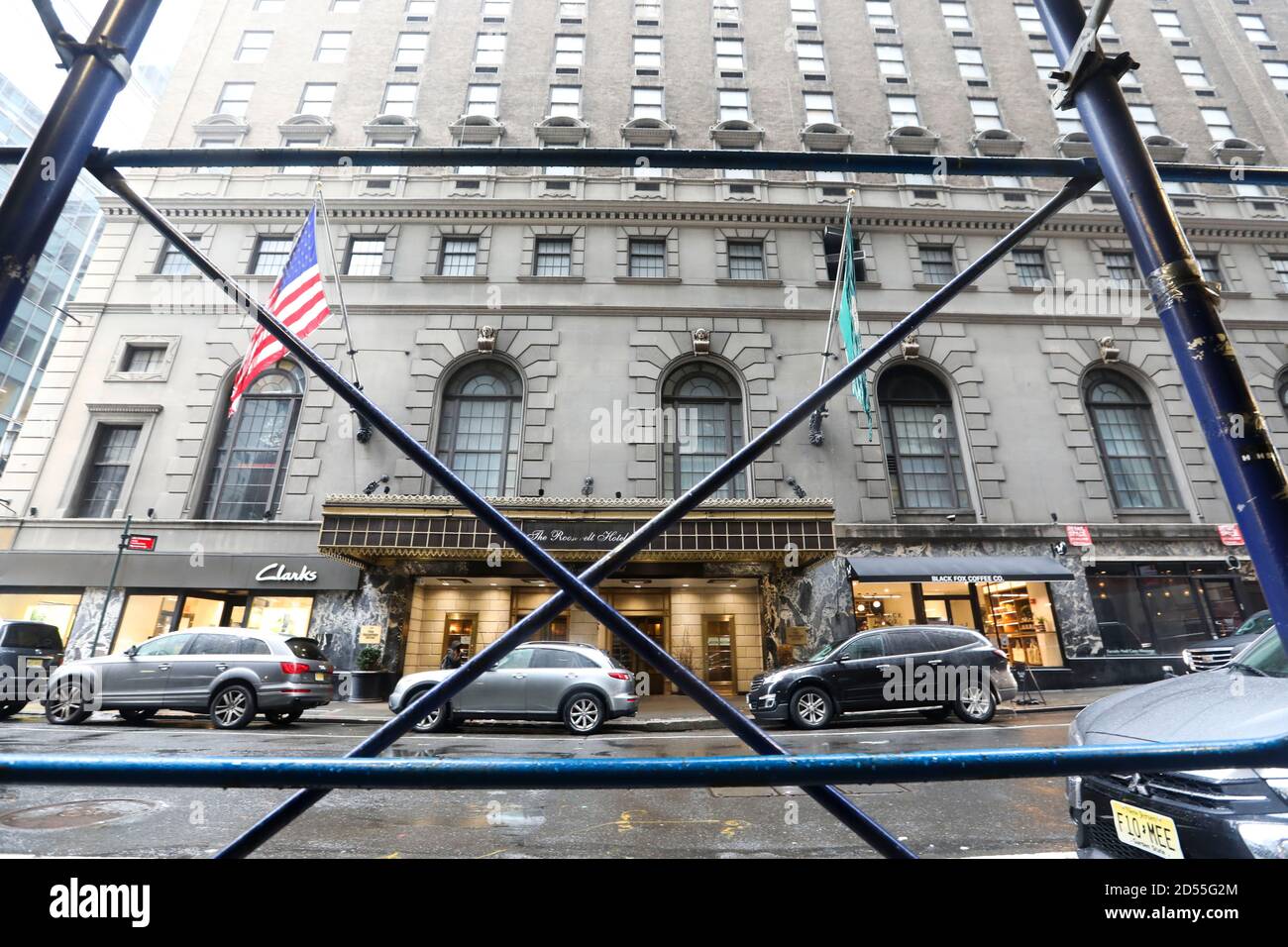 New York, USA. 12th Oct, 2020. Photo taken on Oct. 12, 2020 shows the building of the Roosevelt Hotel in New York, the United States. The historic Roosevelt Hotel in Manhattan will close due to financial losses caused by the pandemic, local media reported. Credit: Wang Ying/Xinhua/Alamy Live News Stock Photo