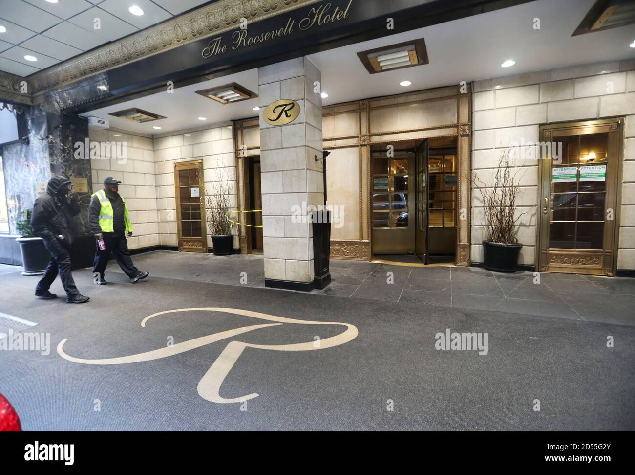 New York, USA. 12th Oct, 2020. Photo taken on Oct. 12, 2020 shows the entrance of the Roosevelt Hotel in New York, the United States. The historic Roosevelt Hotel in Manhattan will close due to financial losses caused by the pandemic, local media reported. Credit: Wang Ying/Xinhua/Alamy Live News Stock Photo
