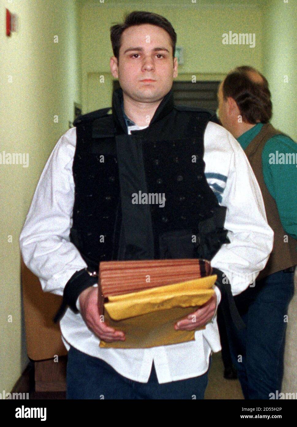 John William 'Bill' King, 24, accused in the death of [James Byrd Jr.], enters the Jasper County Courthouse wearing a bullet-proof vest while on the last day of jury selection, February 8. King's trial is scheduled to start on February 16. [Byrd], 49, was dragged to his death eight months ago in Jasper, Texas in an alleged race-related crime. Stock Photo