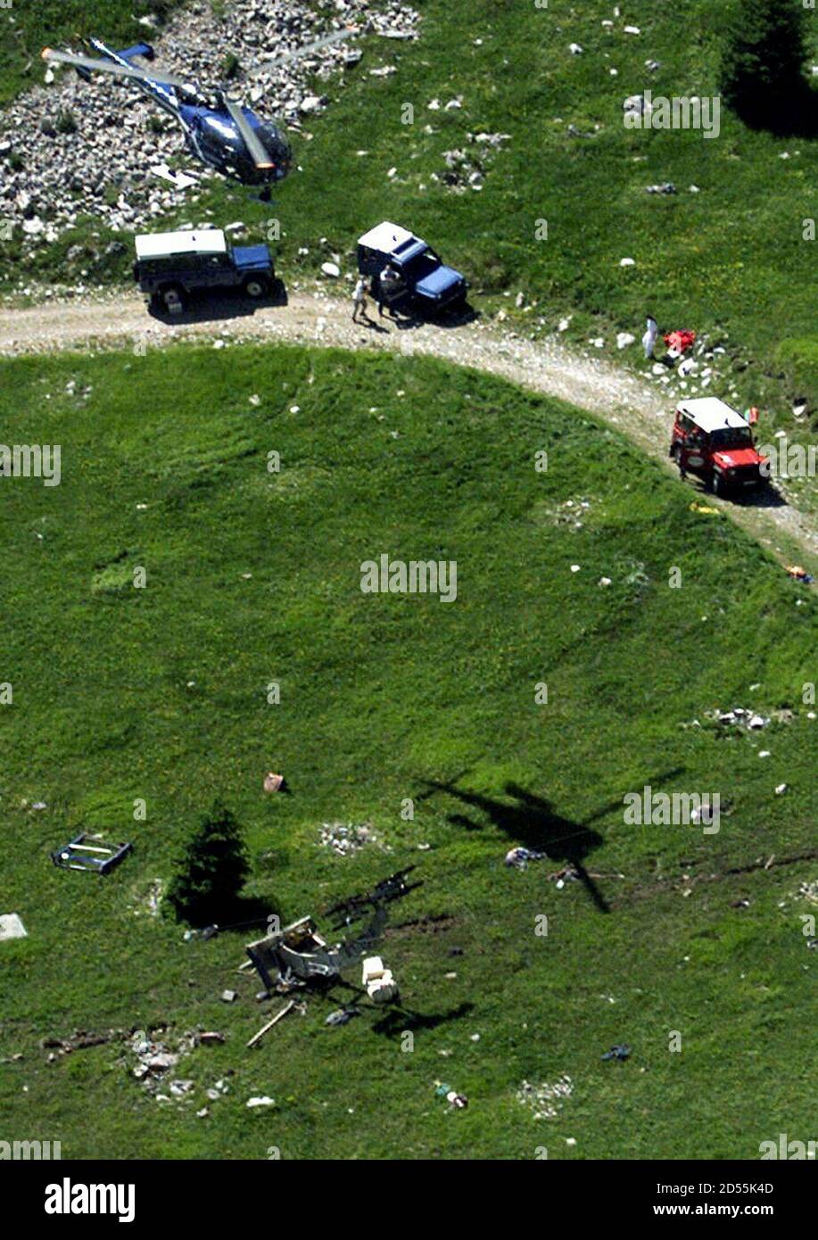 Aerial view of the scene of a cable car accident where twenty people died  when the cable car taking staff to an international Alpine observatory  plunged 80 metres (260 feet) in southeastern