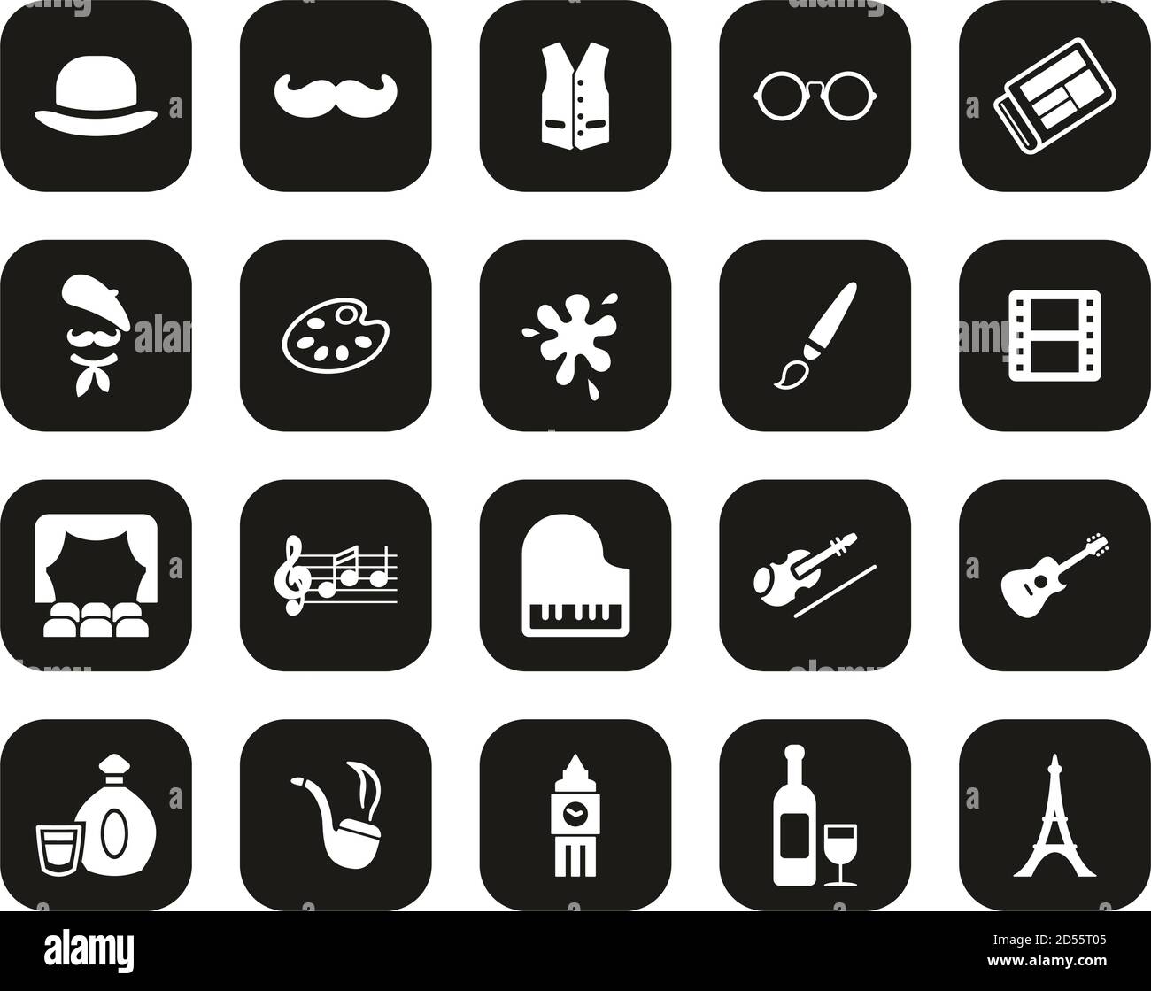 Bohemian Lifestyle Icons White On Black Flat Design Set Big Stock ...