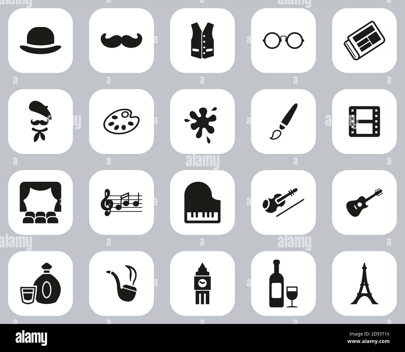 Bohemian Lifestyle Icons Black & White Flat Design Set Big Stock Vector ...