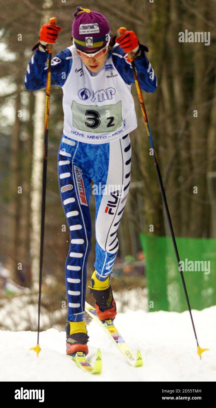 Antonella Confortola of Italy skis during the 4x5 km women's Relay World  Cup Cross Country Skiing event in Nove Mesto na Morave, January 10. The  Italian team placed third behind the winners,