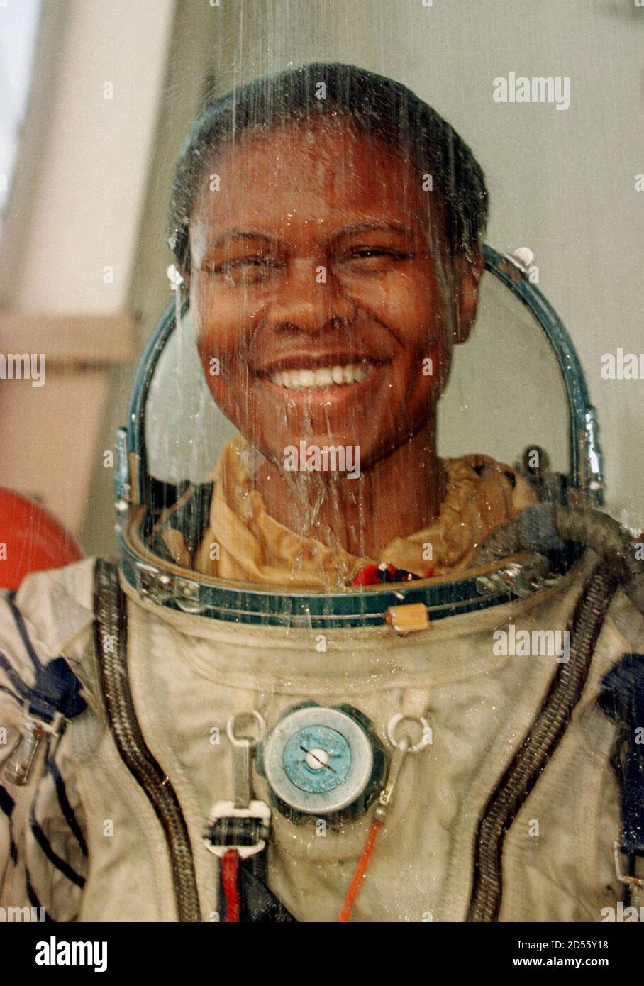 U S Astronaut Yvonne Cagle Smiles As She Takes A Shower After A 