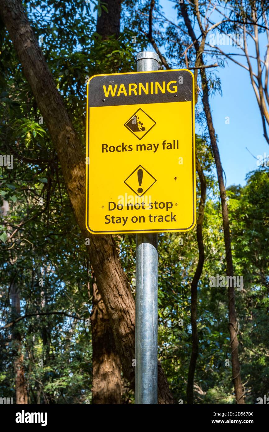 Warning sign on Mount Kembla ring track Stock Photo
