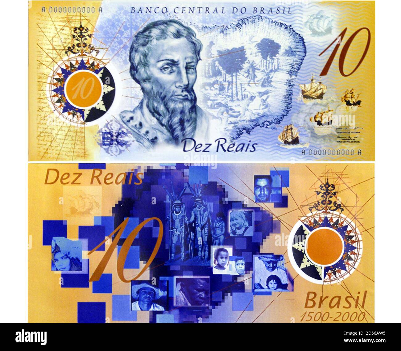 The front and back of new R$ 10 bank notes are shown at the Central Bank in Brasilia July 9. With a current value of about six U.S. dollars, the new Reals