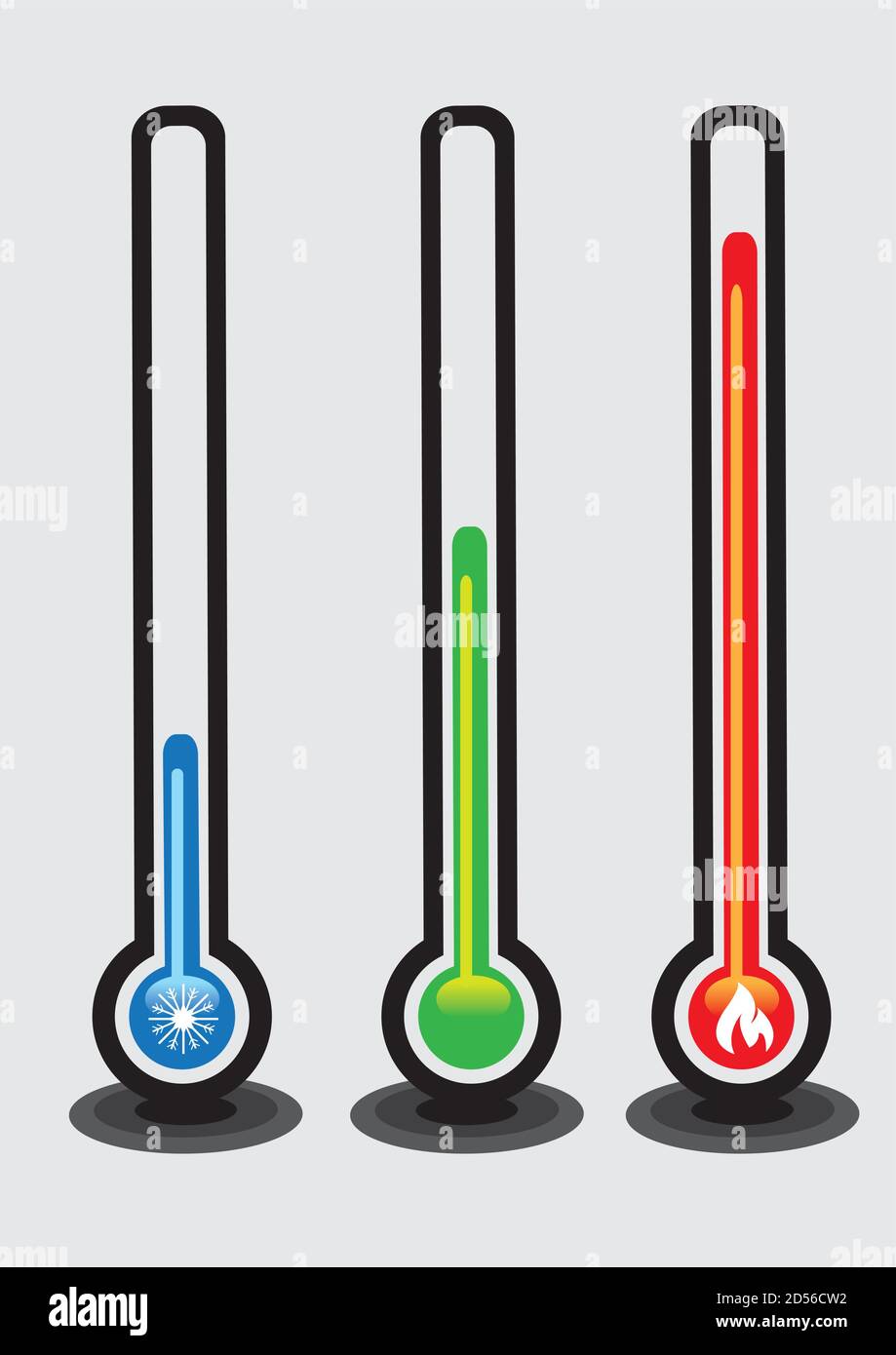Set of three mercuryinglass thermometers with colors and symbols to
