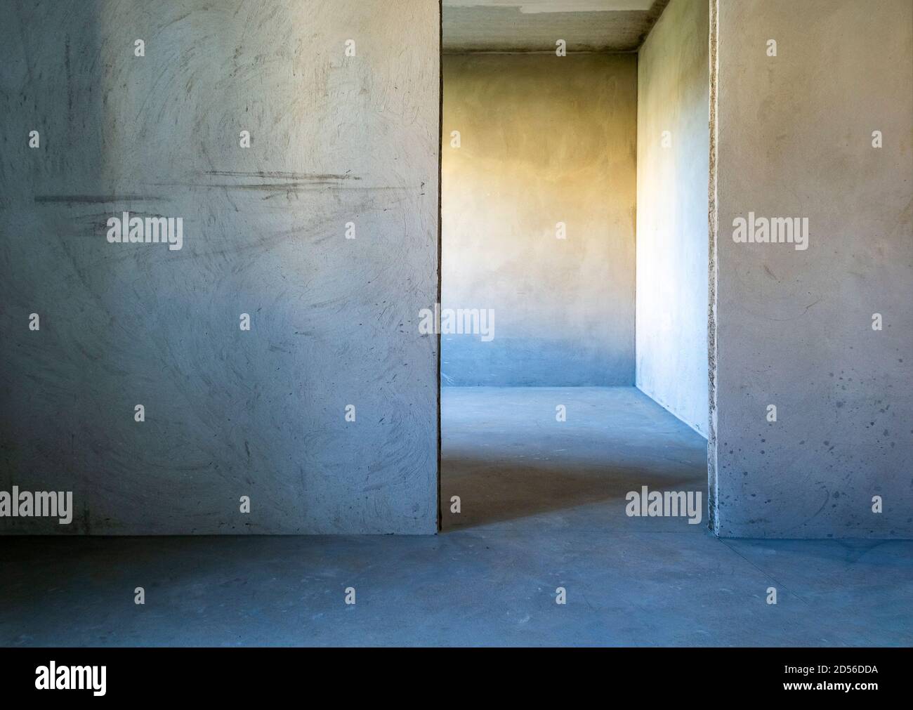 Unfinished building. Rough finish of the apartment. A room with ...