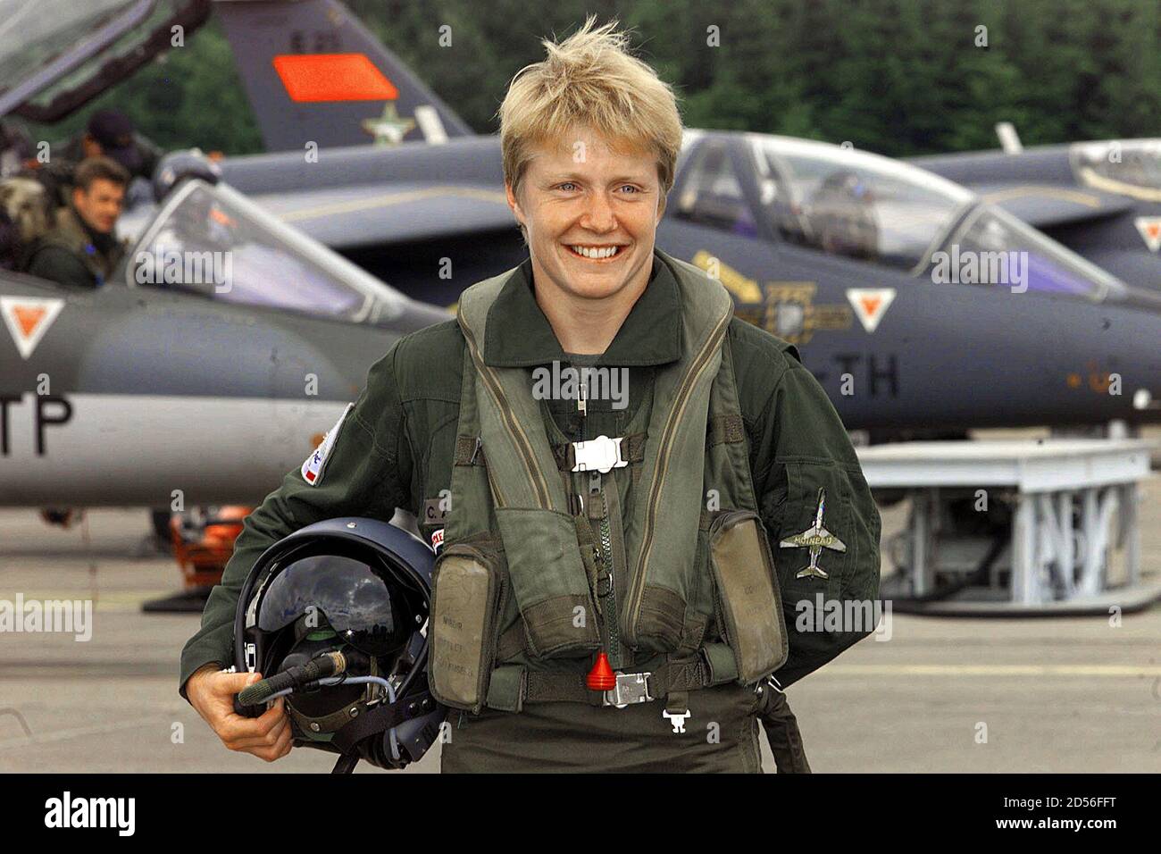 Lieutenant Caroline Aigle, 24, France's first woman fighter pilot seen in  her flying gear May 25, at the Tours fighter pilot training school a few  days before her graduation on May 28.