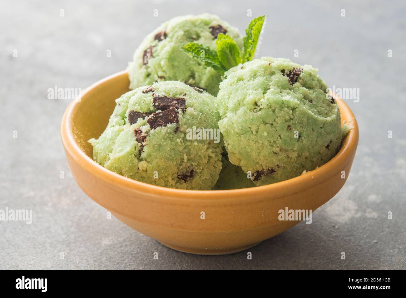 Ice cream with mint and chocolate chip Stock Photo
