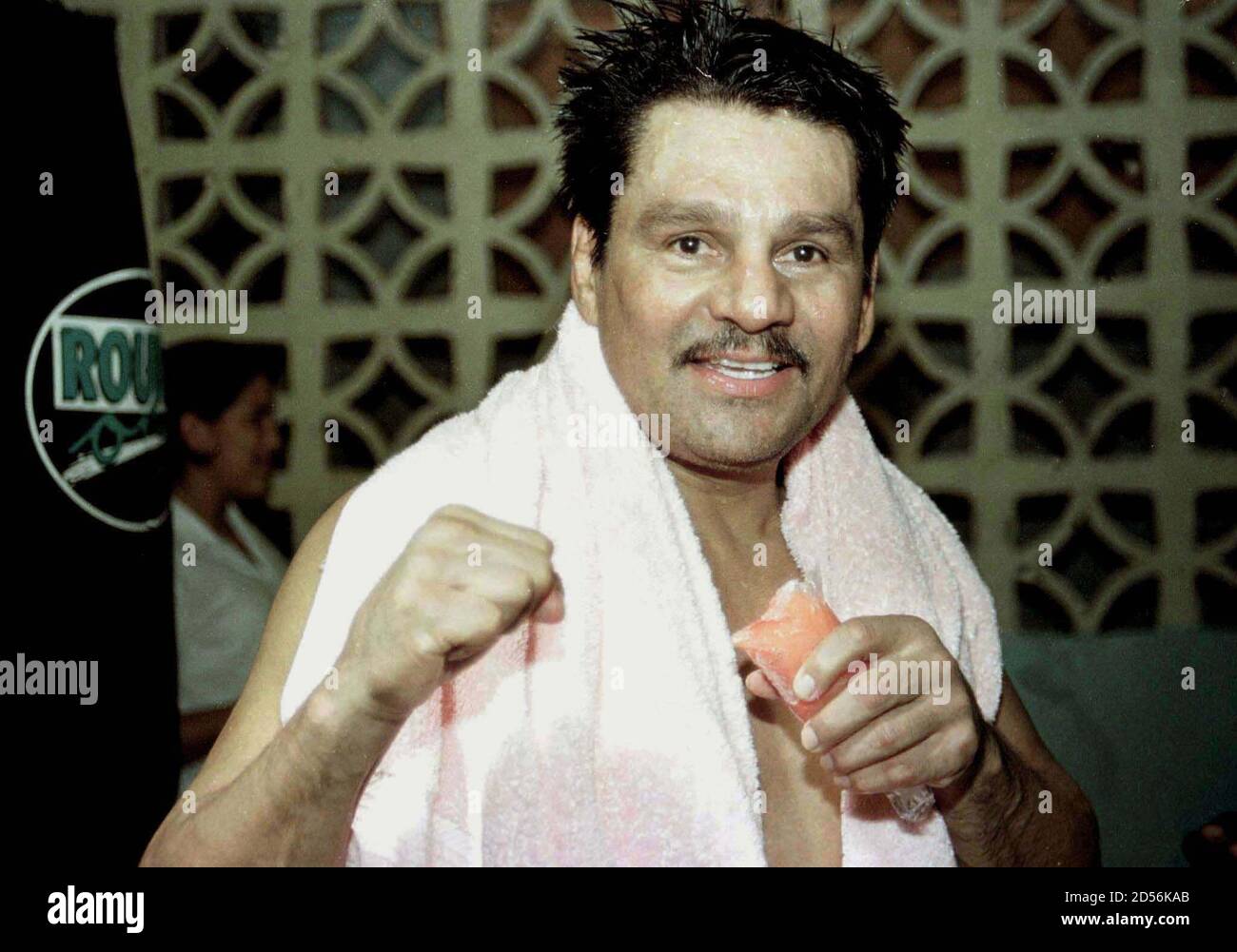 Roberto 'Hands of Stone' Duran poses at a Panama City training camp, May 25. Duran, 48, is preparing to extend his 117-fight career into a record fifth decade in a June 16 title fight against San Francisco-based Pat Lawlor. At stake is the vacant National Boxing Association super-middleweight crown. PANAMA OUT.  TG/LSD Stock Photo