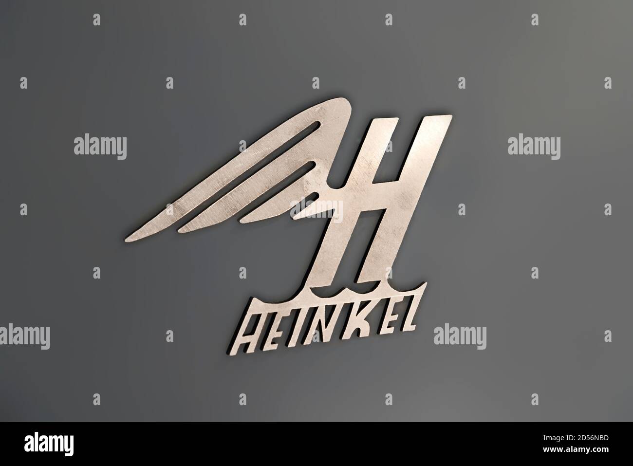 Logotype of the Heinkel Kabine by Heinkel Flugzeugwerke, Germany, 1957, PS.SPEICHER Museum, Einbeck, Lower Saxony, Germany, Europe Stock Photo