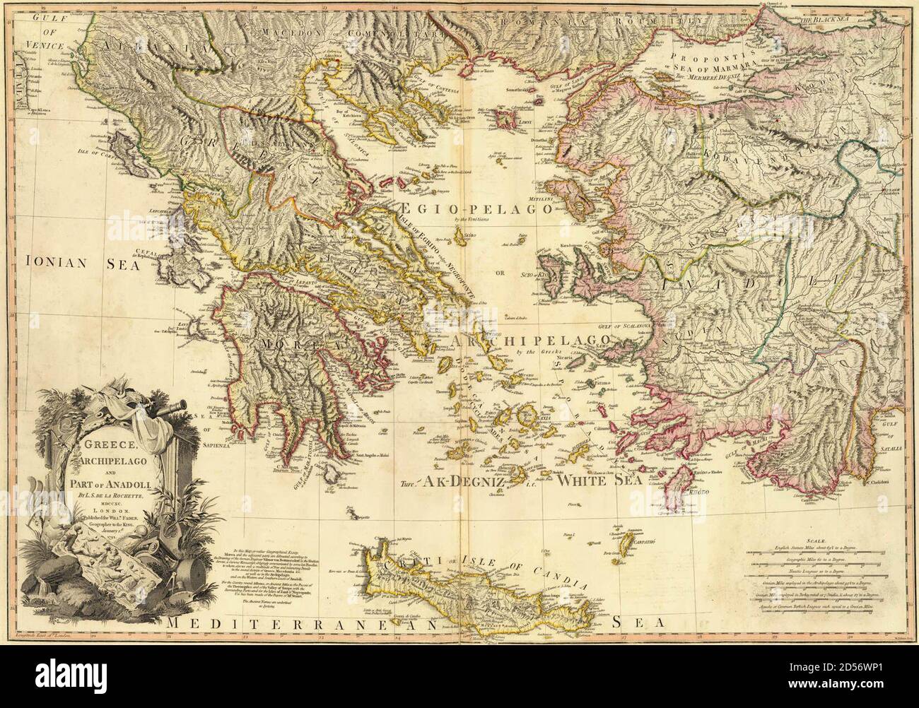 Map of Greece, drawn in 1791 by William Faden, at the scale of 1,350,000 Stock Photo