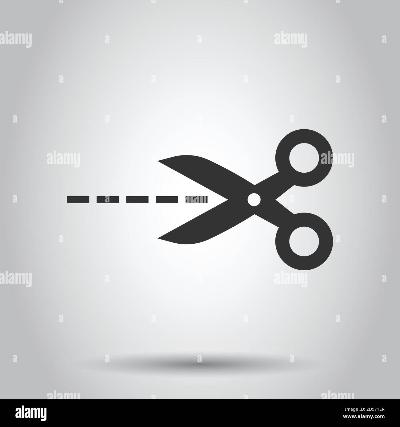 Scissor with cutting line icon in flat style. Cut equipment vector ...