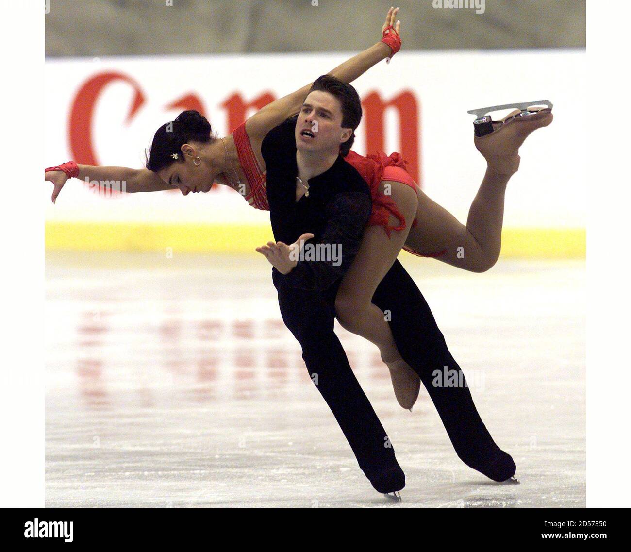 Canadian ice dancers Chantal Lefebvre and Michel practice their