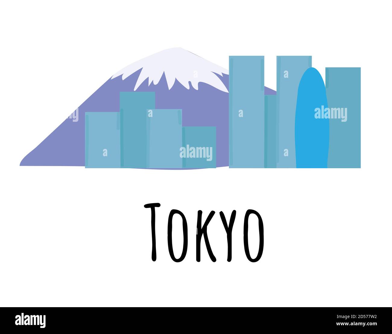Tokyo landscape with mount Fuji. Hand drawn vector illustration isolated on white background. Stock Vector