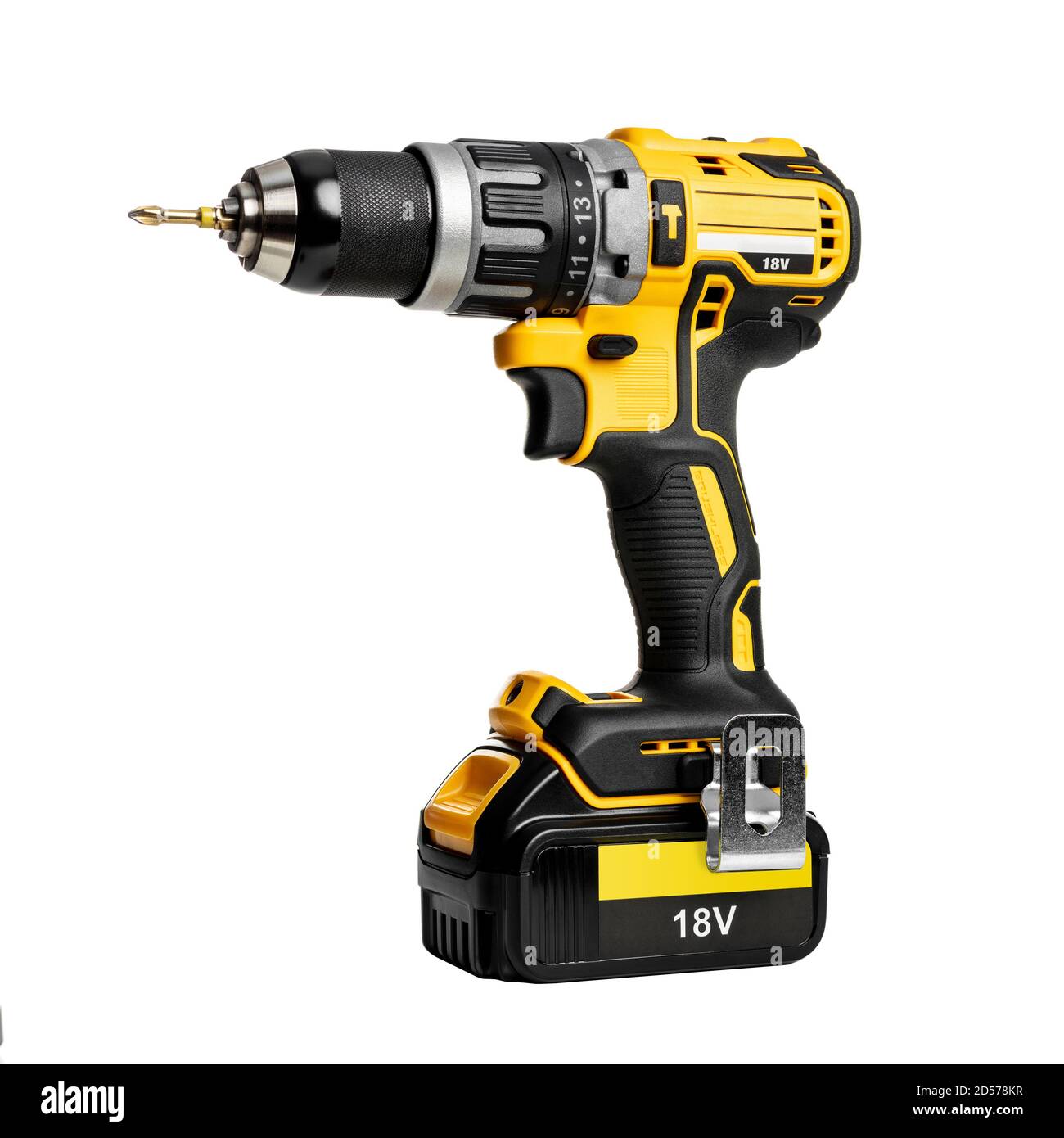 brushless cordless hammer drill on white Stock Photo