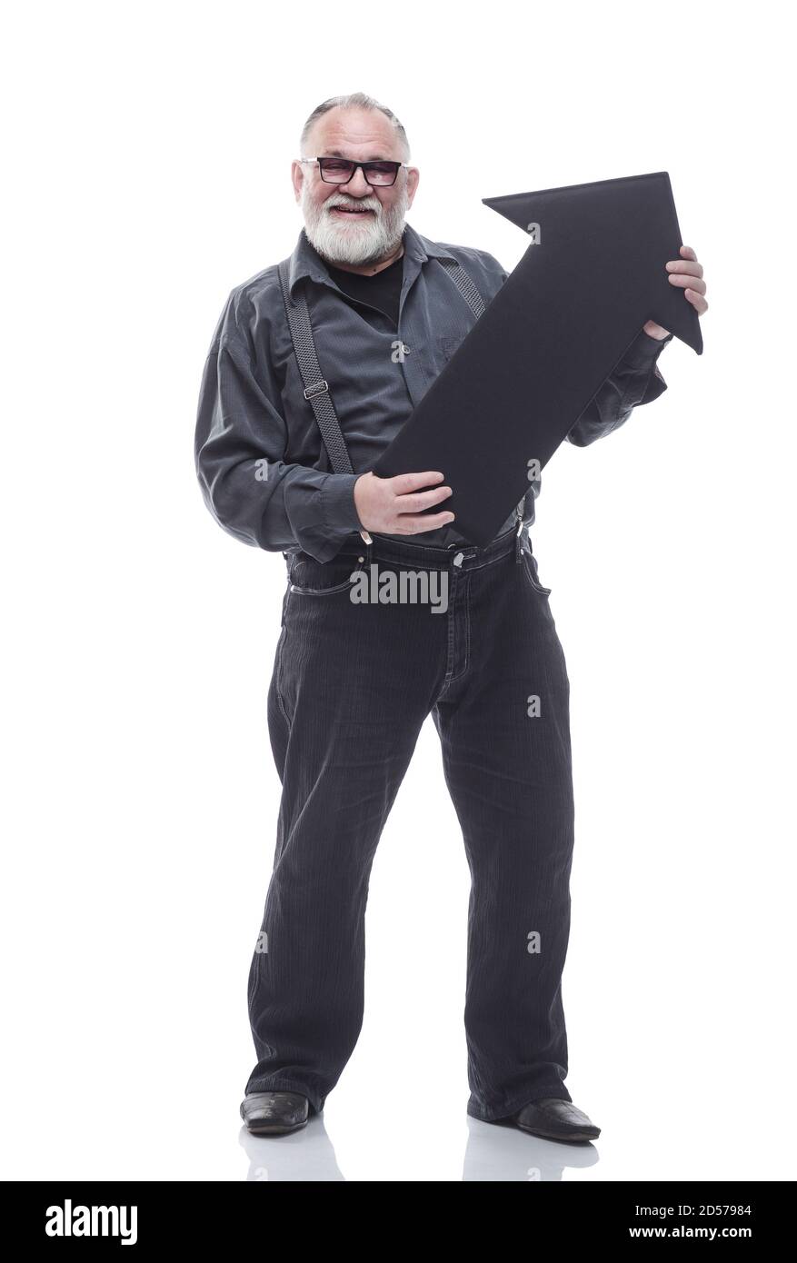full- length . confident older man pointing the direction Stock Photo ...