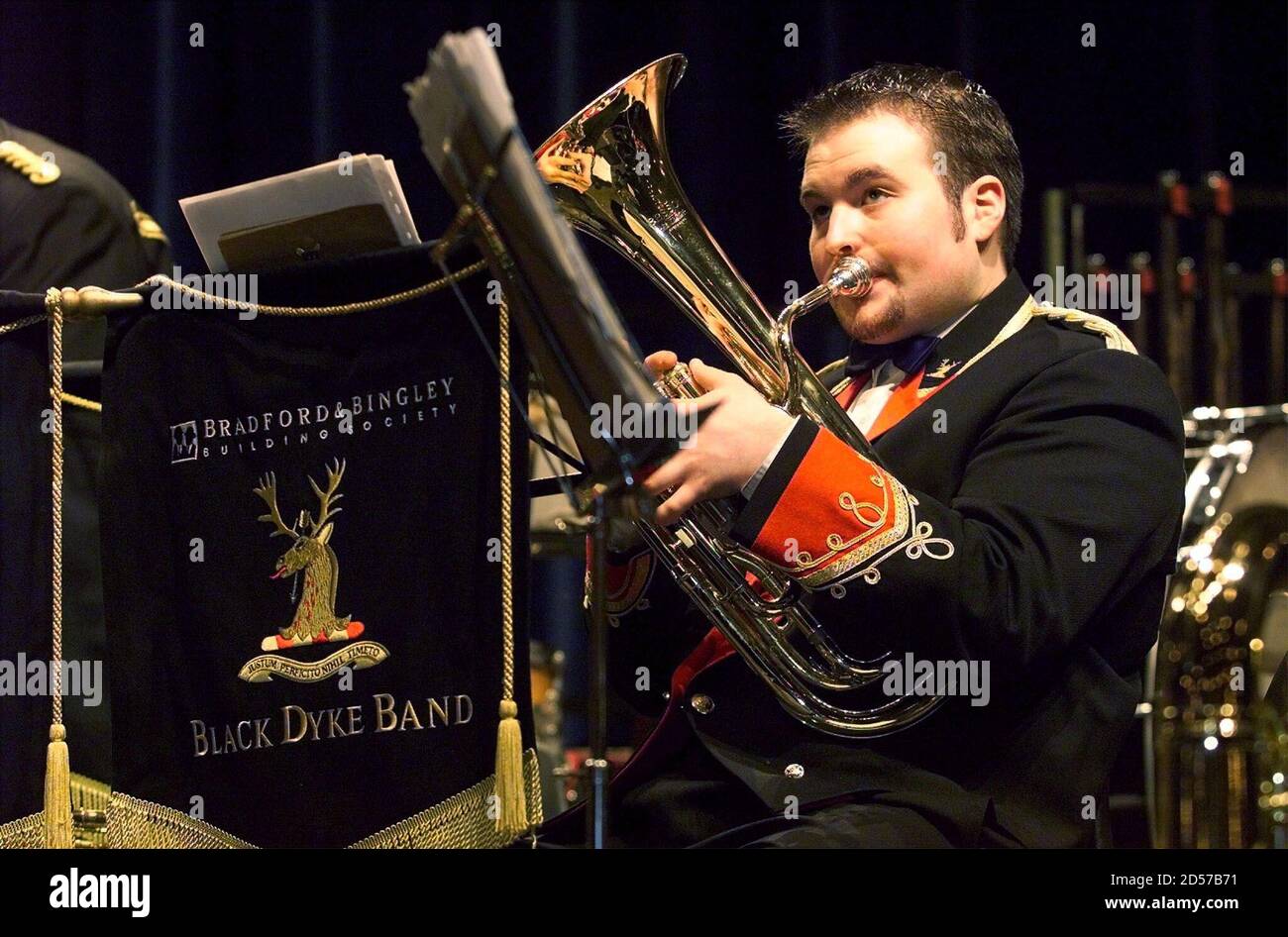 Matthew Van Emmrick of the Black Dyke Band practices before a performance  at The Royal Hall in Harrogate March 6. The band have been asked to play at  the Oscars, however they