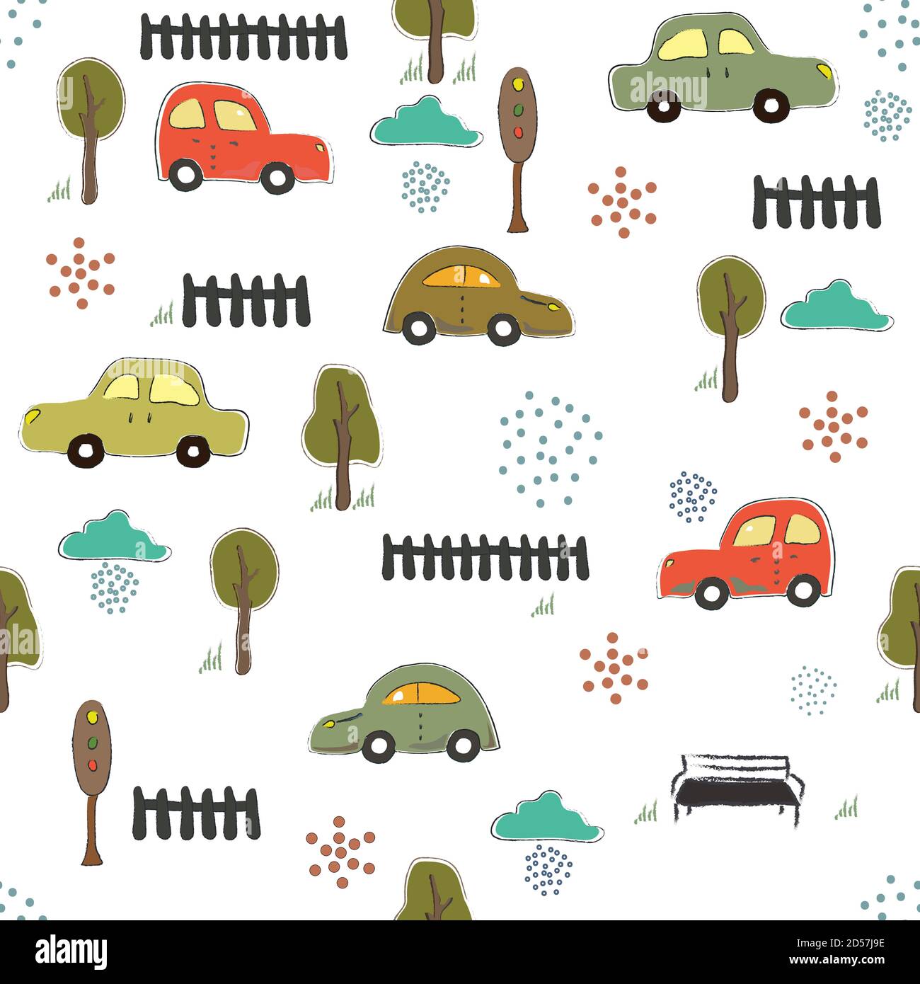 Cute Seamless Pattern with Cars. Stock Vector