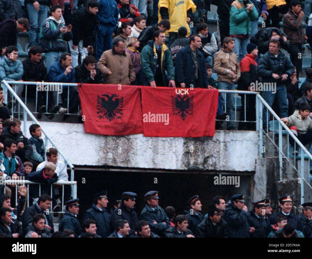 Albanian Soccer Supporters Unfold A National Flag With The Acronym Of The Kosovo Liberation Army Uck At A Soccer Match Between Albania And The Former Yugoslav Republic Of Macedonia February 10 Albanians