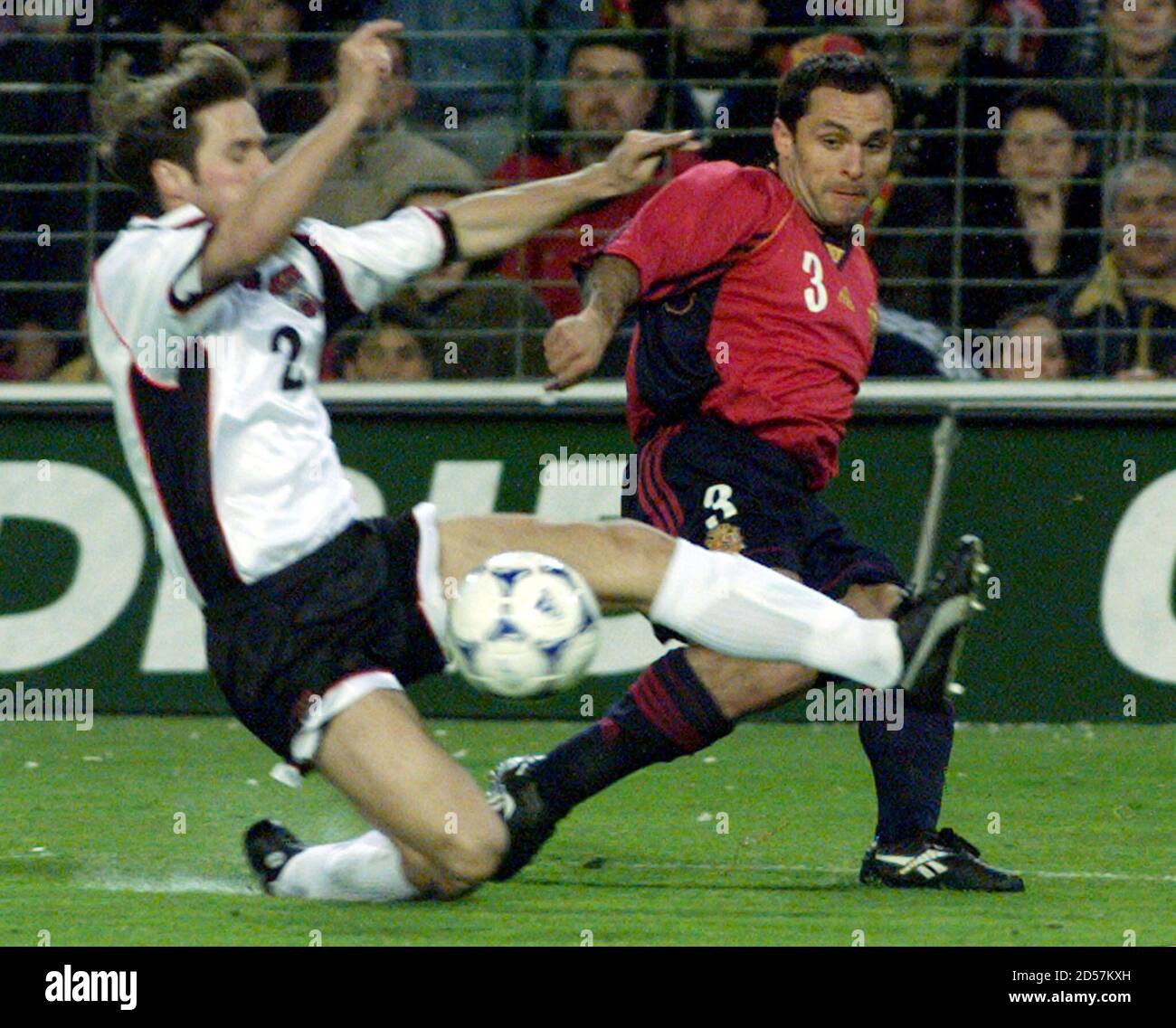 Spanish Sergi Barjuan (R) kicks the ball past Austria's Harald Cerny during their Euro 2000 group six qualifying soccer match in Mestalla stadium March 27.  SP/AA Stock Photo