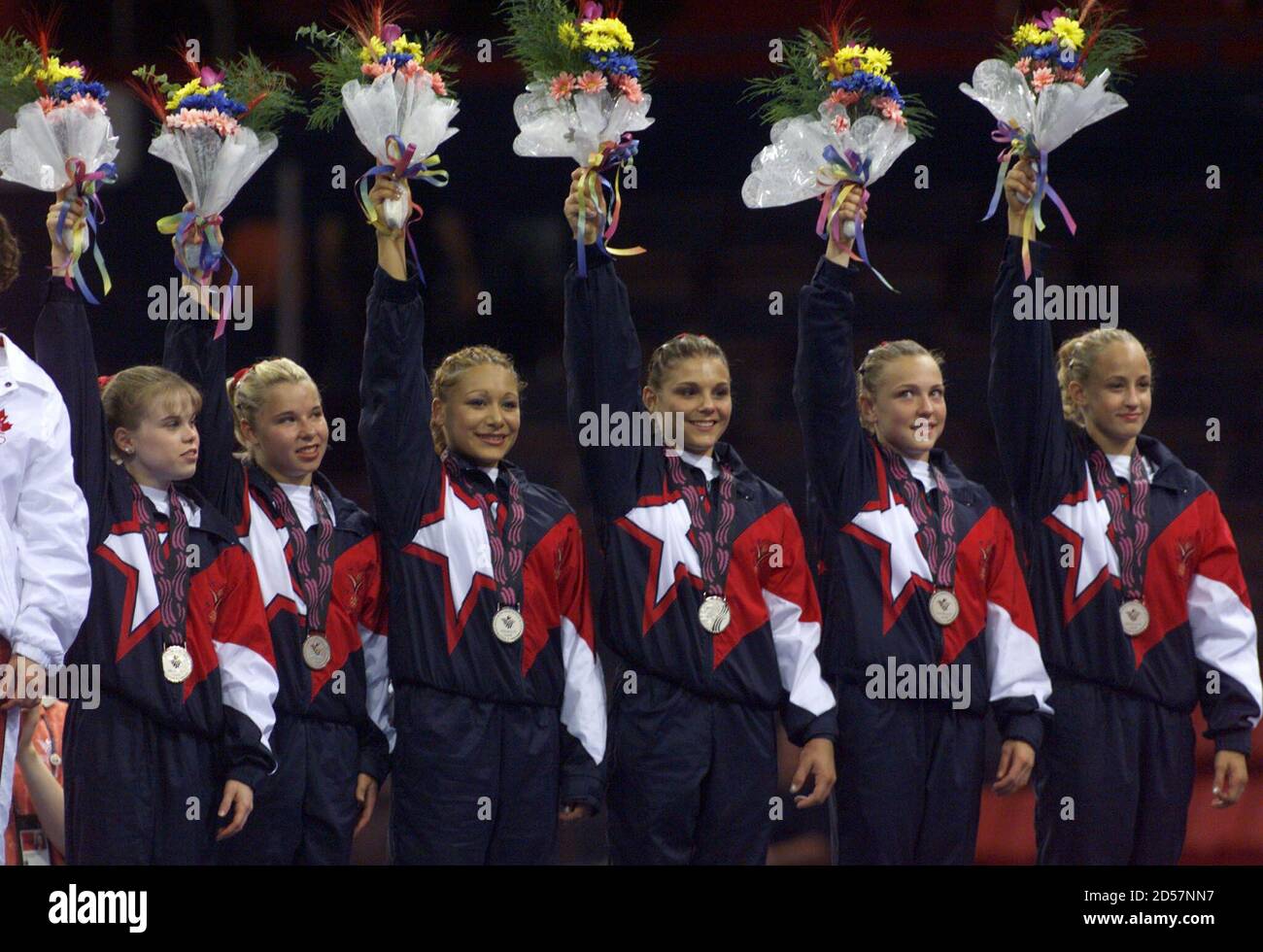 The United States Womens Gymnastic Team Celebrates Their Silver Medals