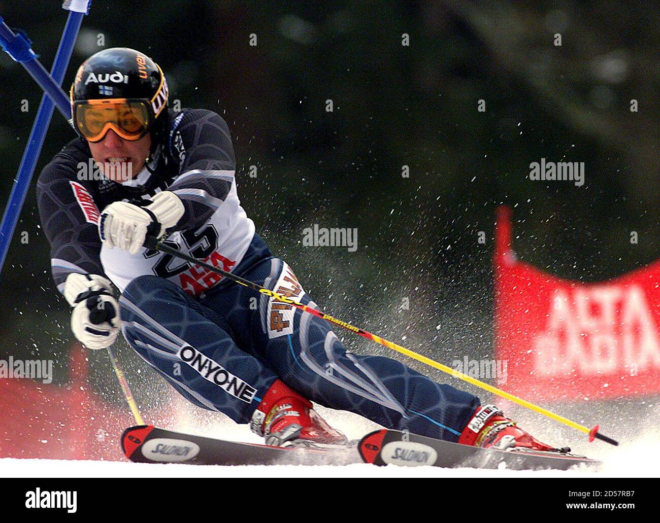 Finland's Sami Uotila passes a gate during the World Cup Giant Slalom first  leg in Alta Badia December 19. Uotila clocked the best time of 1 minute  19.24. VP Stock Photo - Alamy