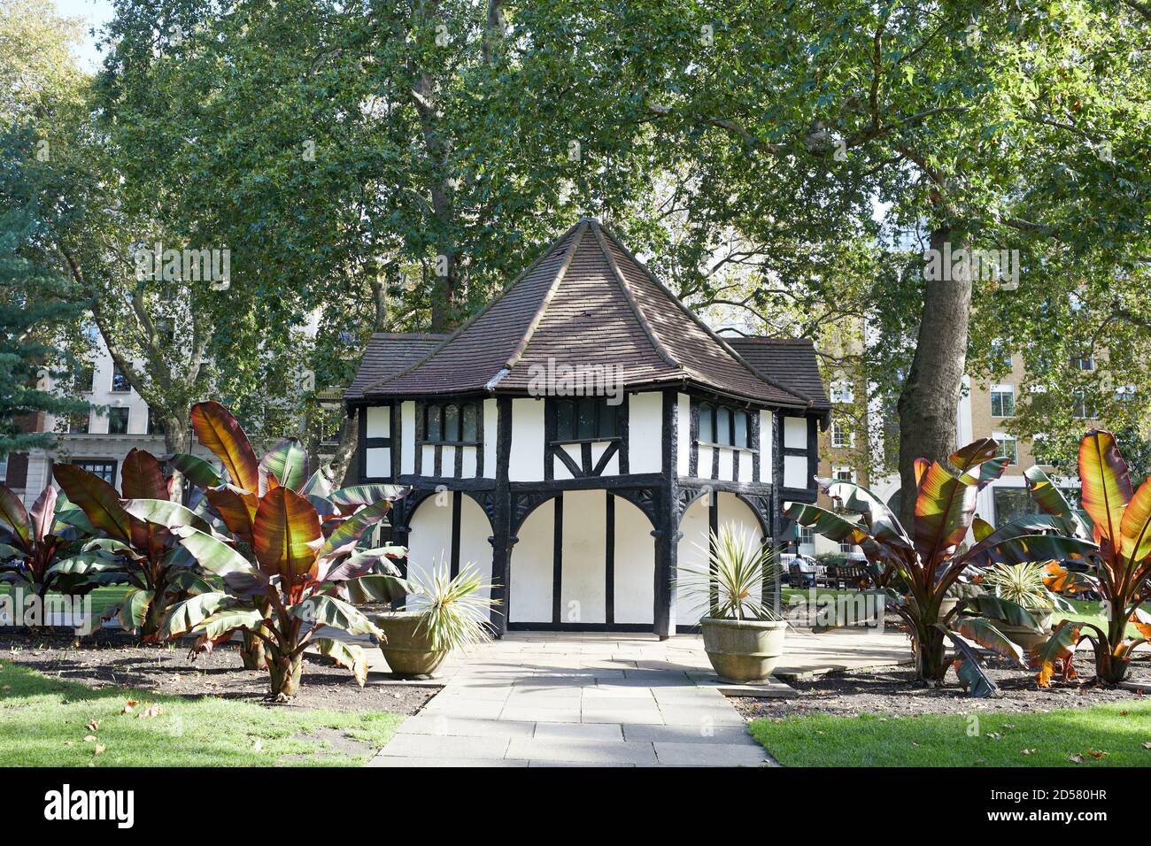 London, UK. - 7 Oct 2020: The listed mock-Tudor building in the centre of Soho Square in Westminster. Built in 1926 to appear as an octagonal market c Stock Photo