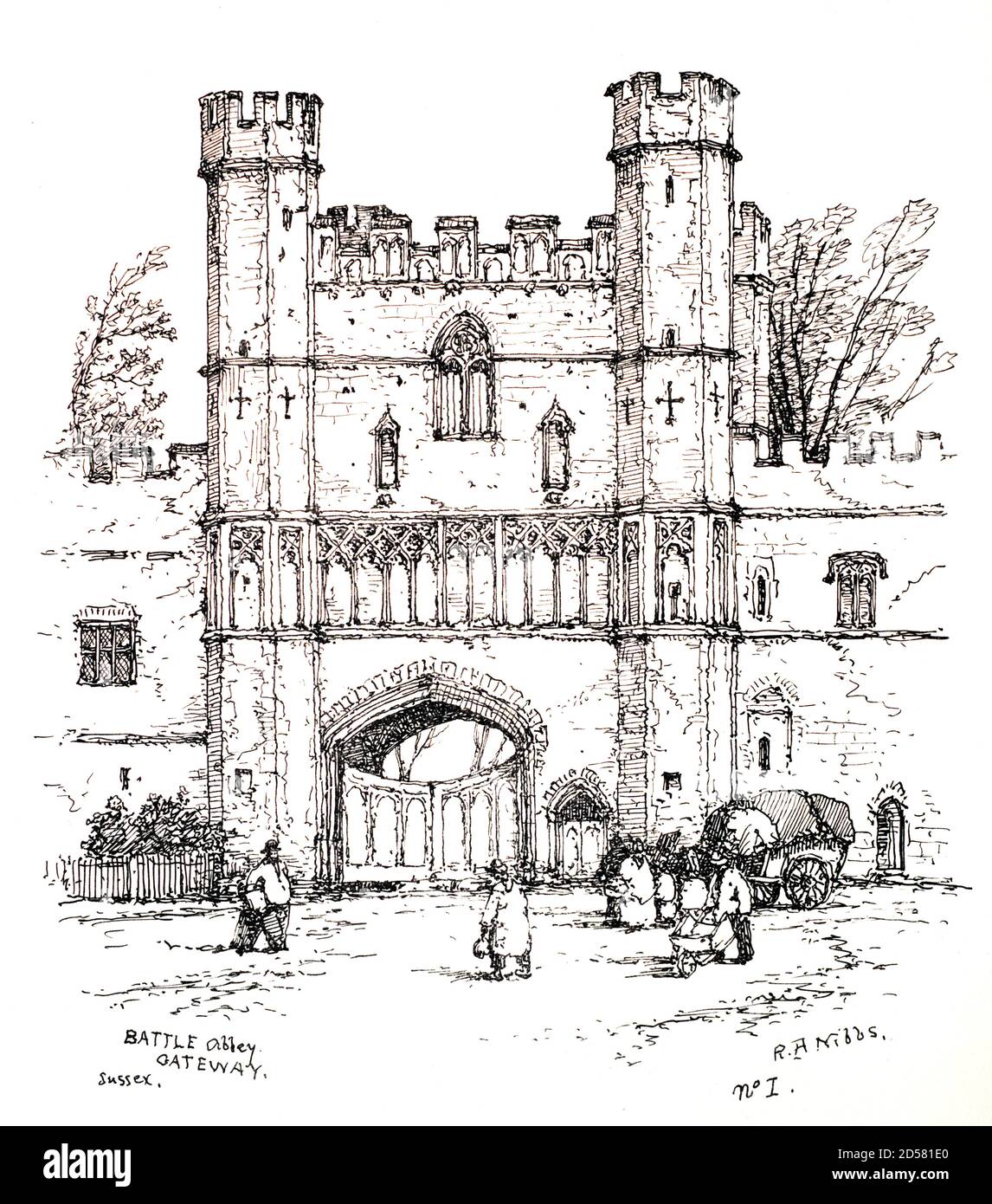 A historical sketch of the gateway of Battle Abbey in Battle, Sussex